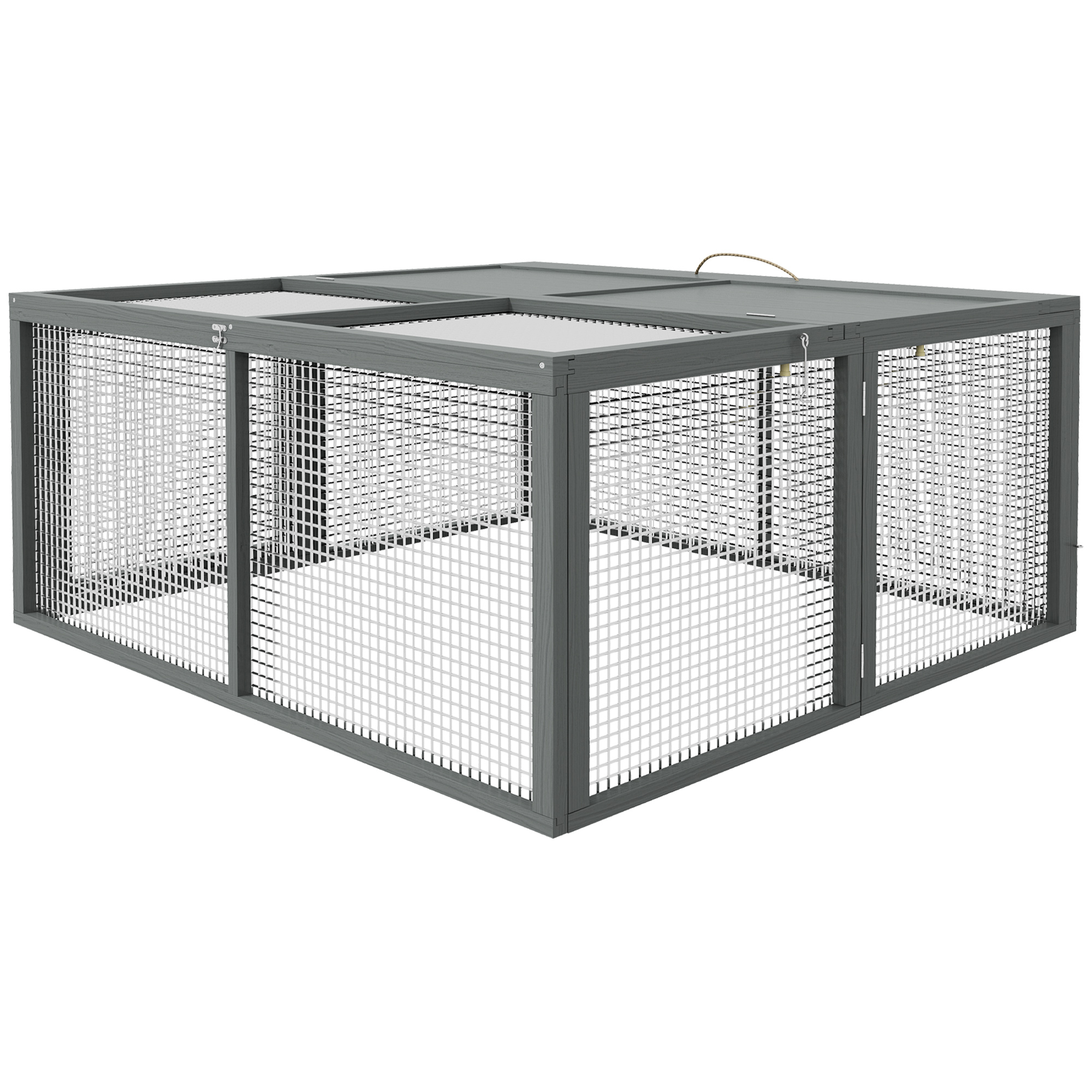 PawHut Kleintierkäfig, Kaninchenstall, aufklappbares Dach, Tannenholz, 120x120x57cm, Natur