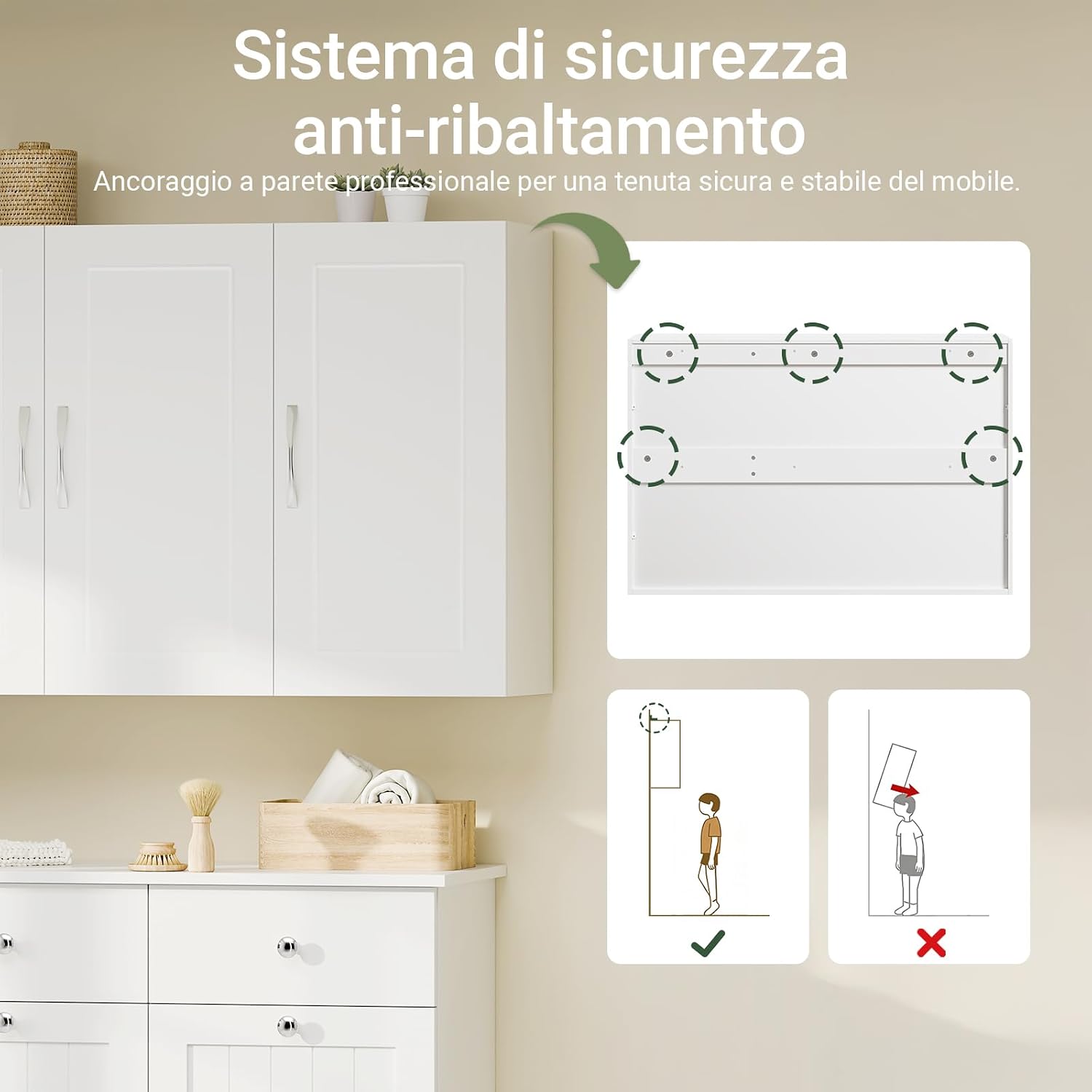 SoBuy Pensile Cucina Lungo Sospeso Bianco con 3 Ante e Ripiano Regolabile