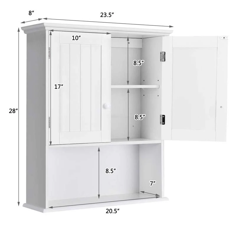 Eletriclife 2-Door Wall Mount Bathroom Storage Cabinet with Open Shelf