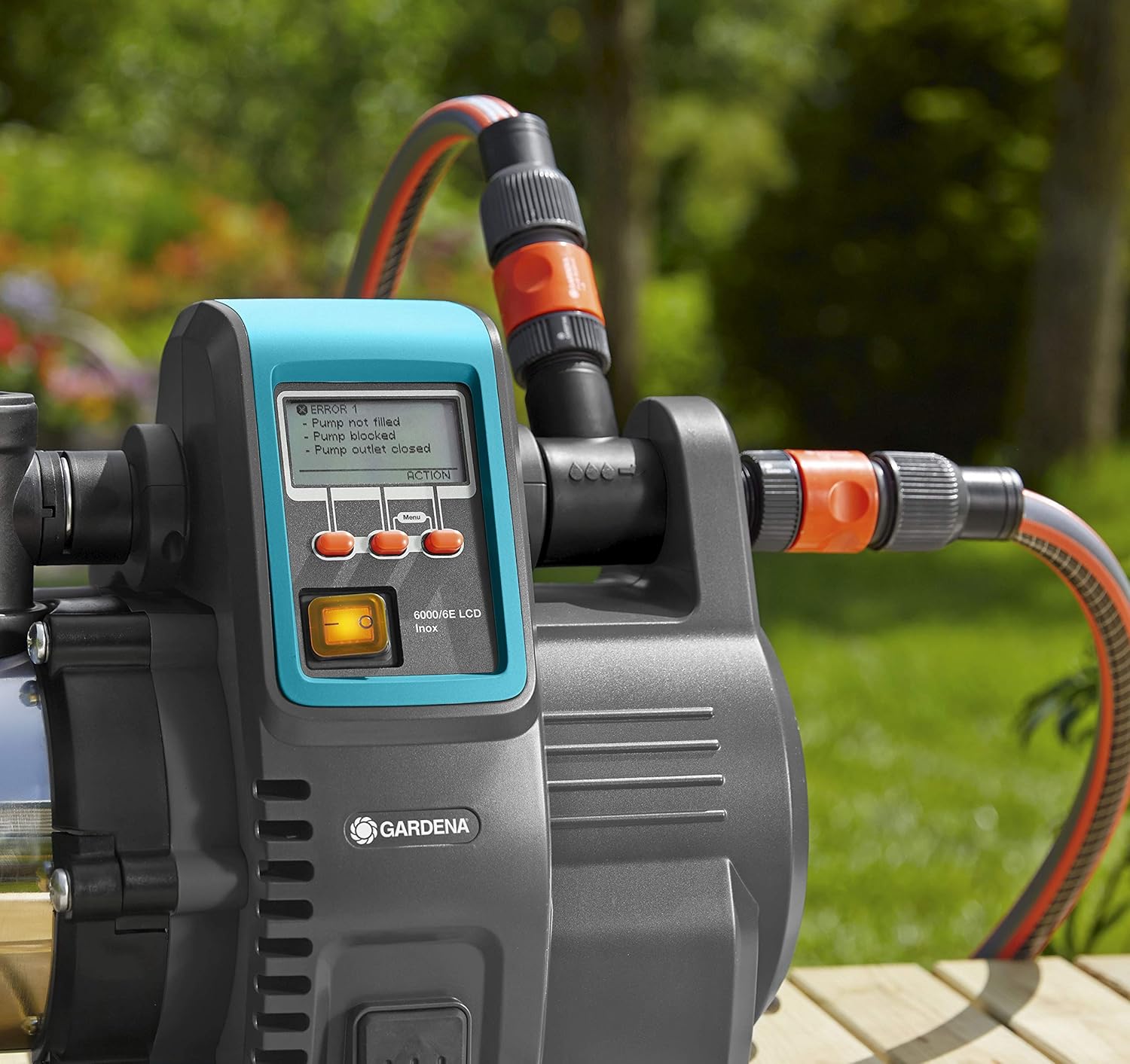 Gardena Premium Hauswasserautomat 6000/6E LCD Inox: Hauswasserpumpe mit 6000 l/h Fördermenge, 1300 W Motor, mit LC-Display, Pumpengehäuse aus rostfreiem hochwertigem Edelstahl (1760-20)