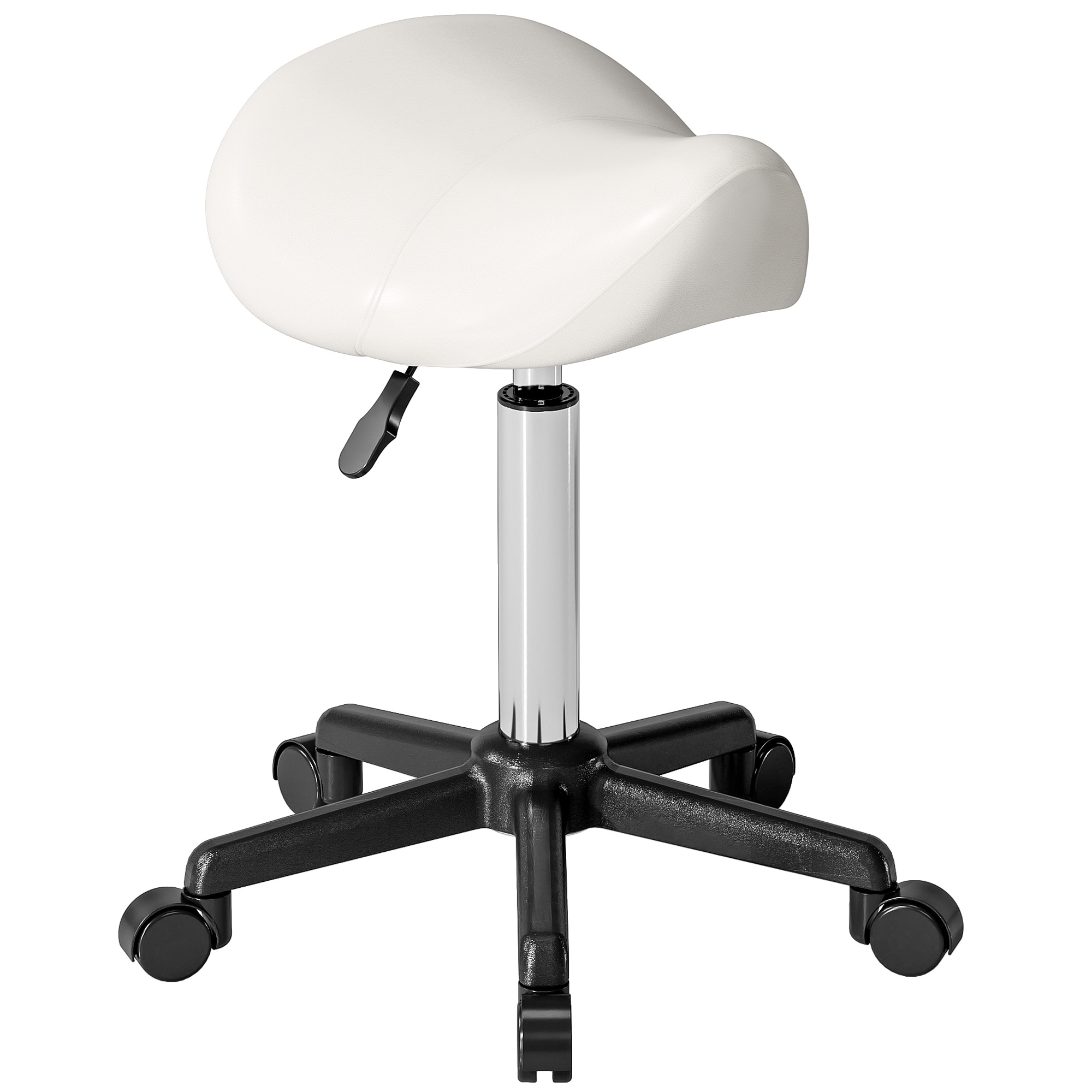 HOMCOM Massagehocker mit Rollen, Arbeitshocker mit höhenverstellbarem Sattel, 48x47x45-57cm, Weiß