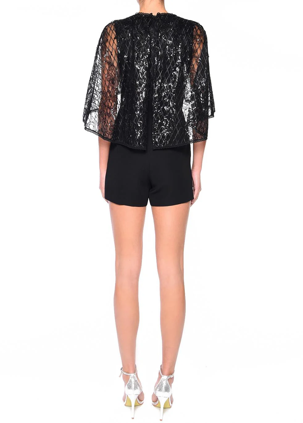 Addison Black Embroidered Cape Playsuit