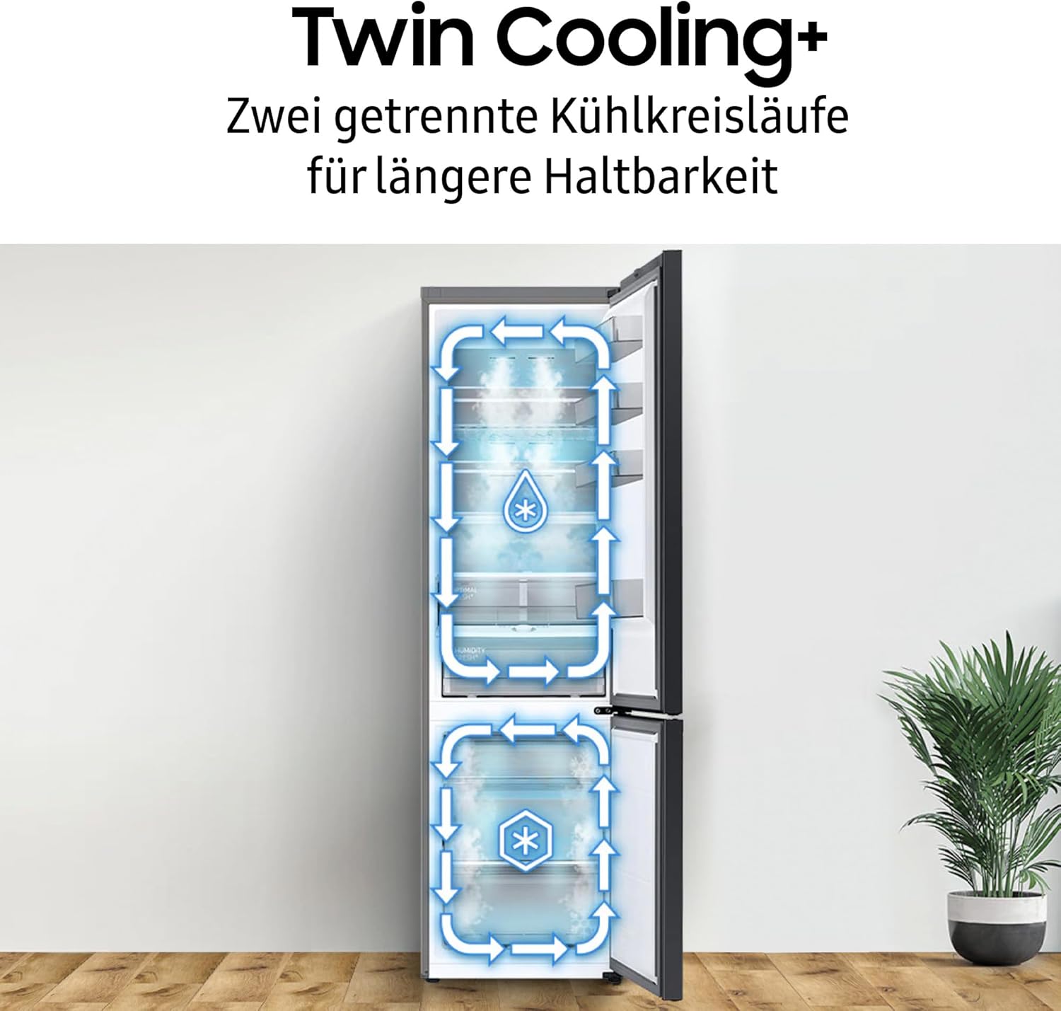 RL38T607BS9/EF Kühl-Gefrierkombination, 203 cm, 387 l, Kühlschrank mit Gefrierfach, Twin Cooling+, No Frost+, SpaceMax, Optimal Fresh+, Humidity Fresh, Edelstahl Look