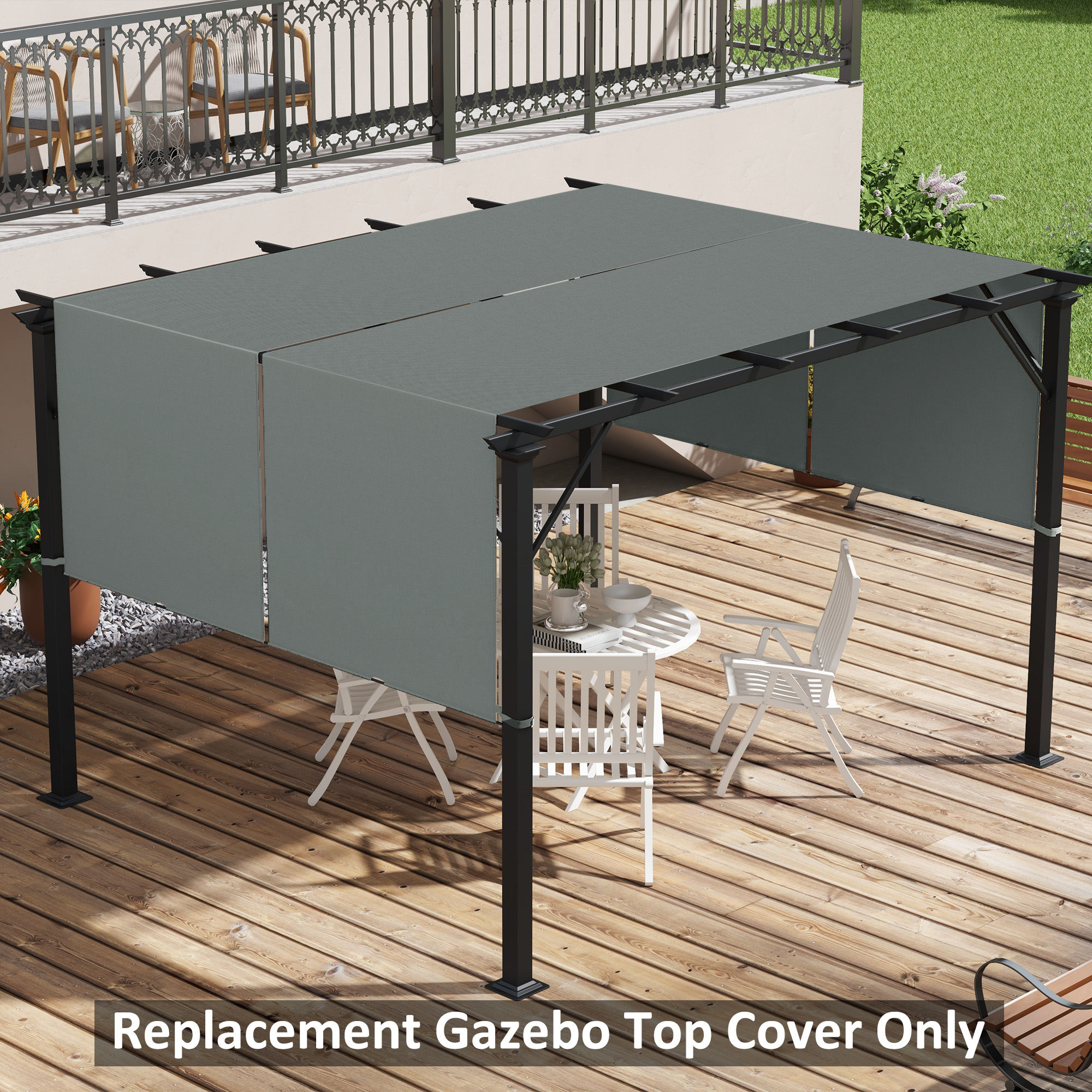 Outsunny Set mit 2 ausziehbaren Pergola-Ersatzdächern 4,9 x 1,2 m für 3 x 3 m Pergola, Polyester UV-Schutz dunkelgrau