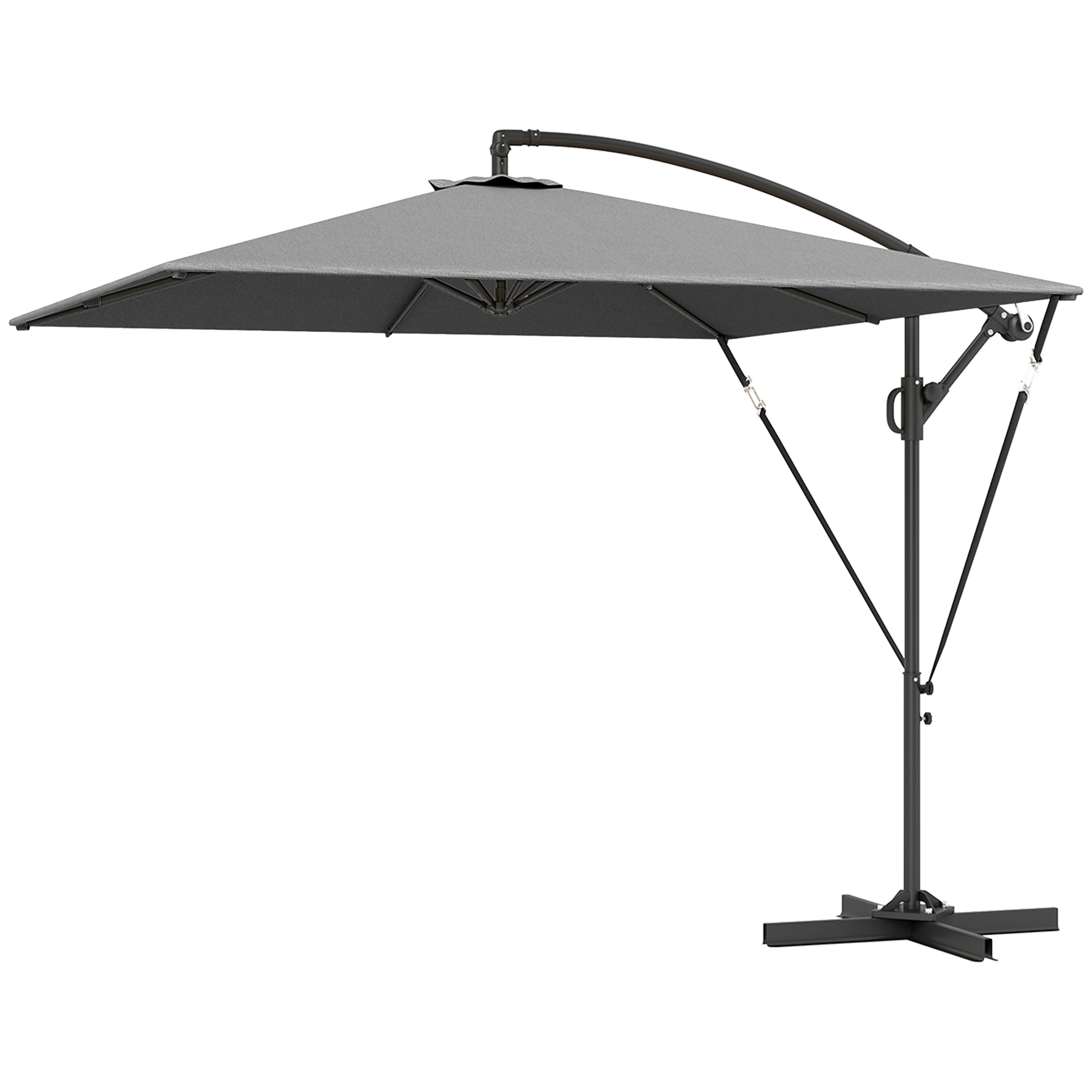 Outsunny Ampelschirm Ø260 cm Sonnenschirm mit UV-Schutz 50 wasserabweisend Kurbelschirm mit Ständer, Grau