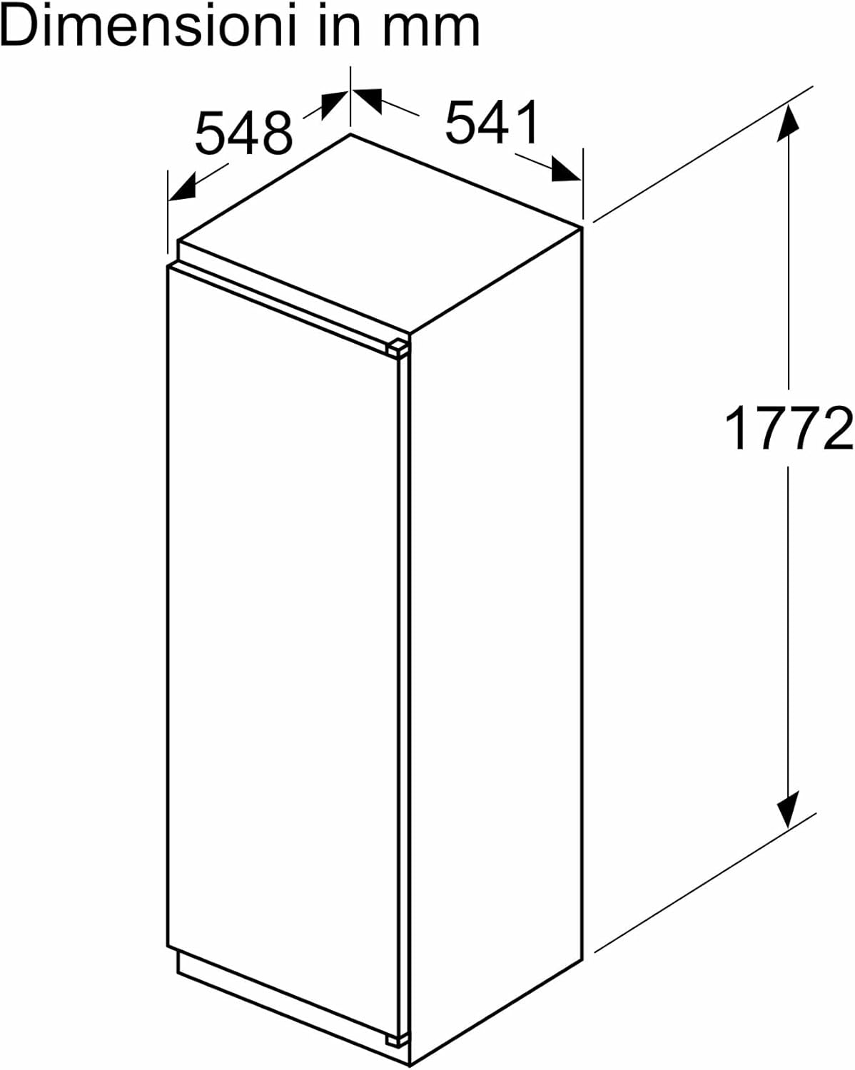 Bosch KIR81NSE0 Serie 2, Frigorifero monoporta da incasso, Luce LED, Tecnologia Inverter Intelligente, Funzione raffreddamento intensivo, Allarme ottico ed acustico, 177.5 x 56 cm, cerniera a traino