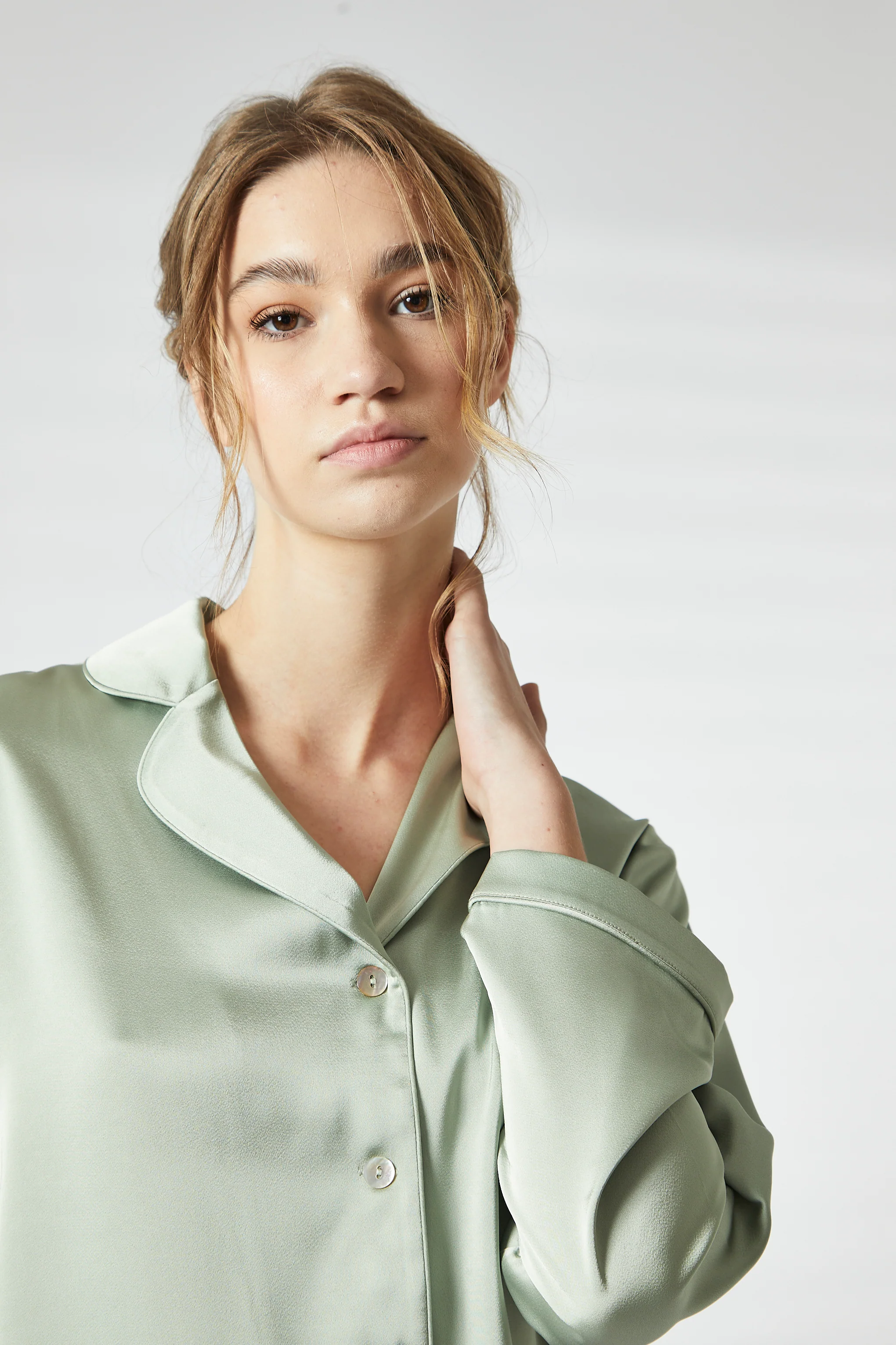 Sage Green Trim Short Satin Pyjama Set