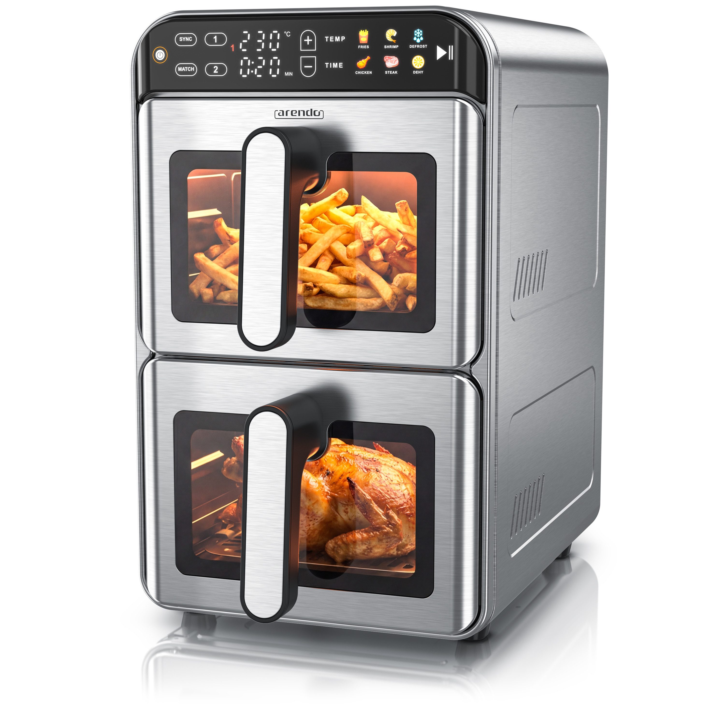 Heißluftfritteuse XXL Doppelkammer mit 2 Kammern übereinander, Airfryer 11L, Dual Zone