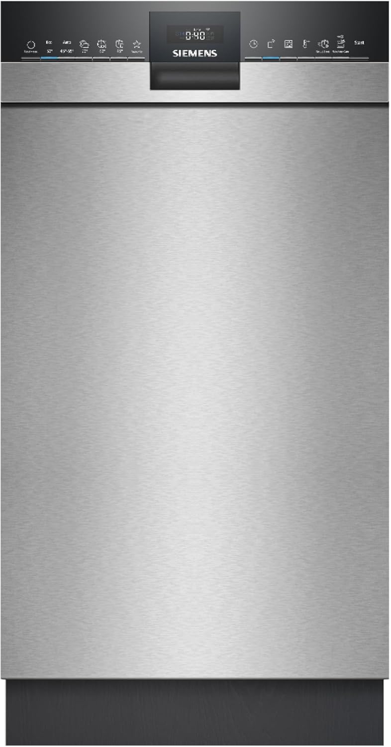 Siemens SR43ES25ME iQ300 Unterbau-Geschirrspüler, 45 cm, besonders leise, varioSpeed Plus, varioFlex Korbsystem und varioSchublade, autoOpen dry, aquaStop, Home Connect, Gebürsteter Stahl