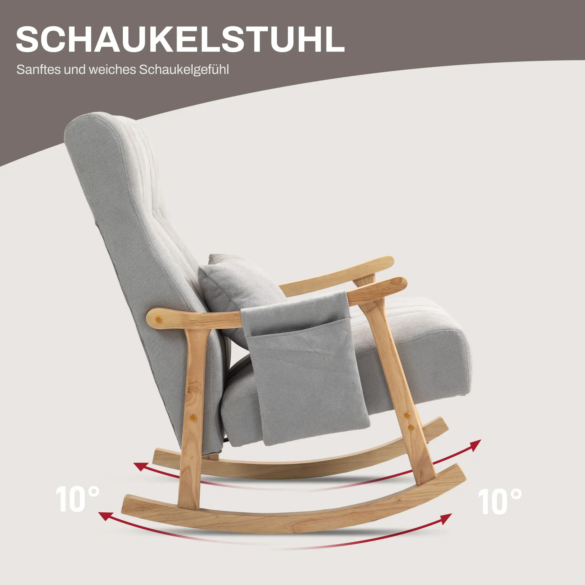 HOMCOM Schaukelstuhl mit Lendenkissen und Seitentasche