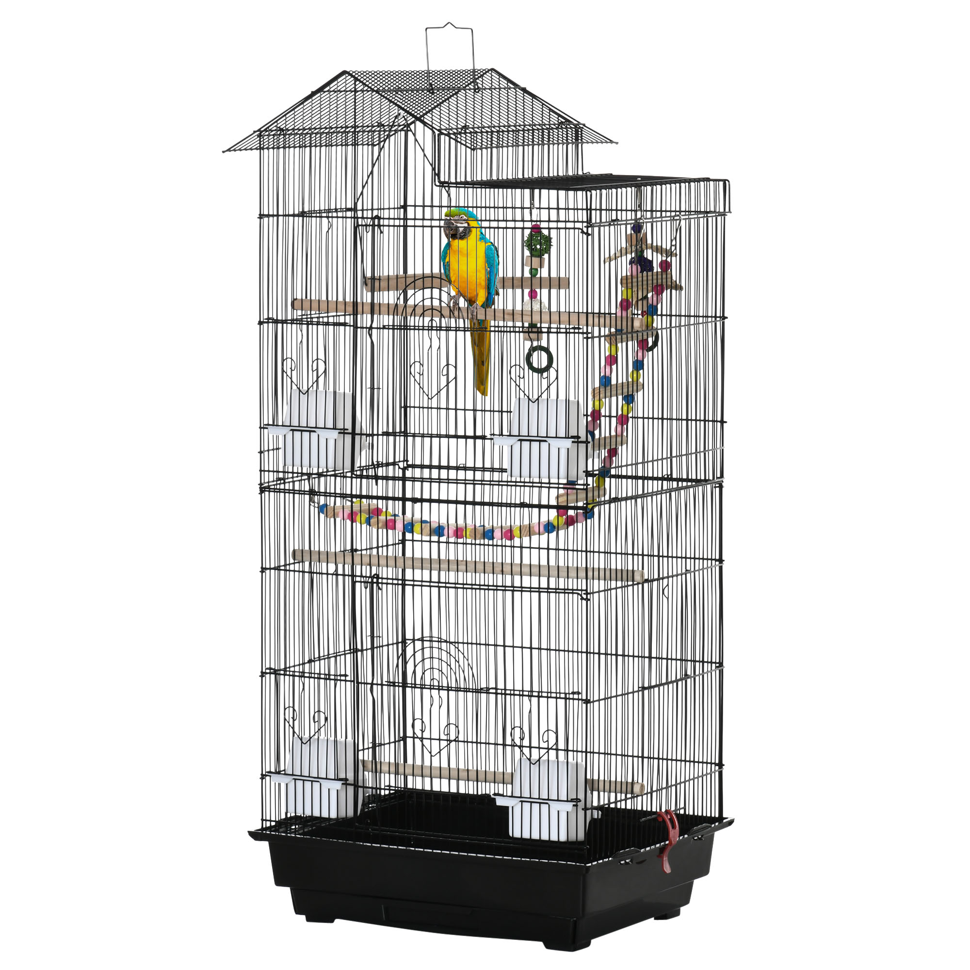 PawHut Vogelkäfig 46 x 36 x 100 cm 4 Futterbehälter 3 Sitzstangen Käfig für Wellensittich Nymphensittich Zeisig Kanarienvogel