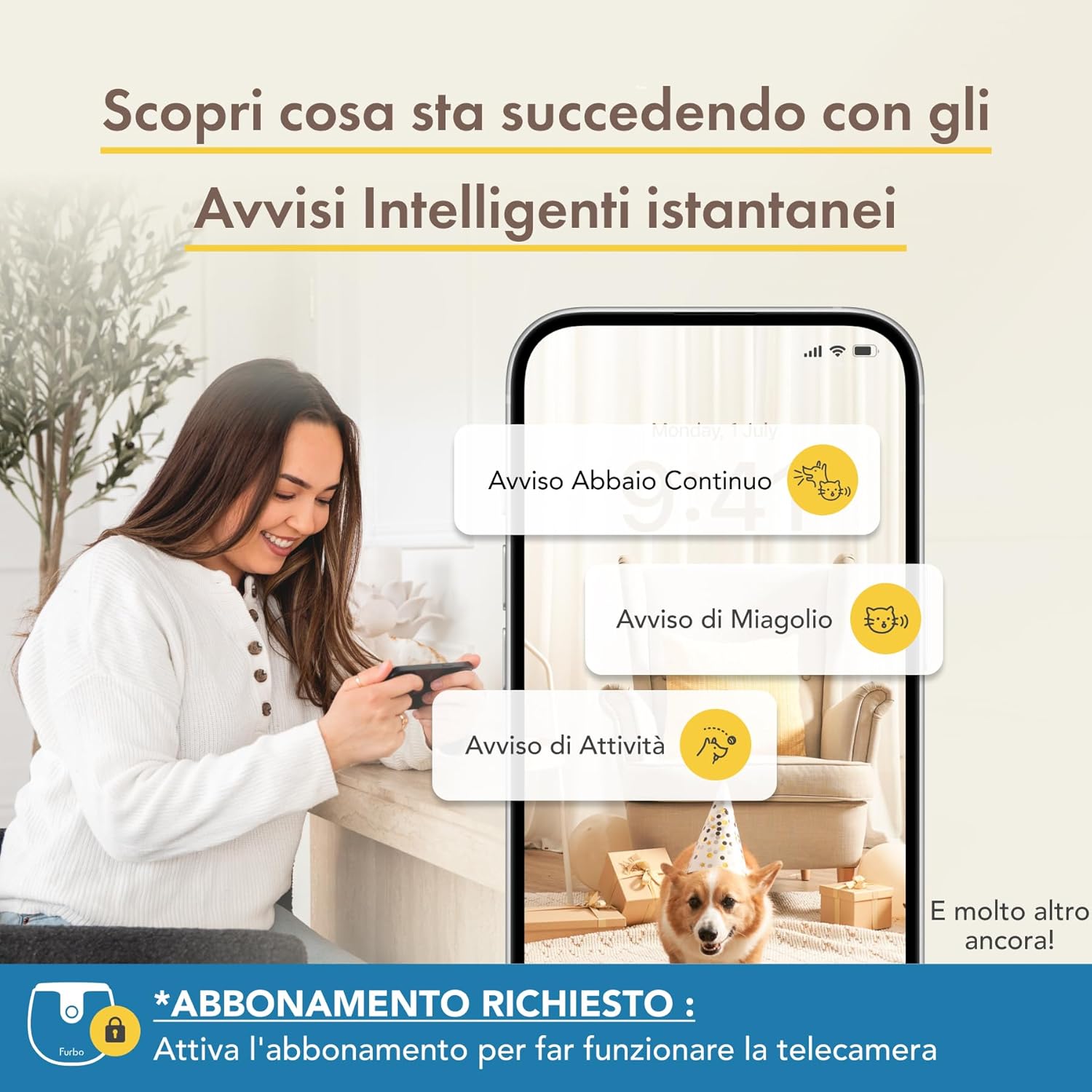 Furbo Videocamera 360° per Cani con Pacchetto Sicurezza Casa