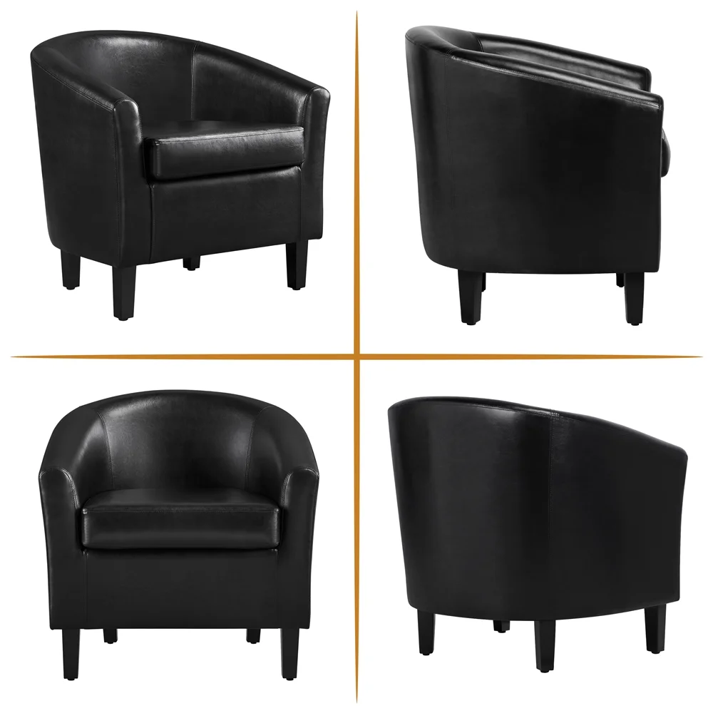 Renwick Faux Leather Barrel Accent Chair for Living Room, Set of 2, Black