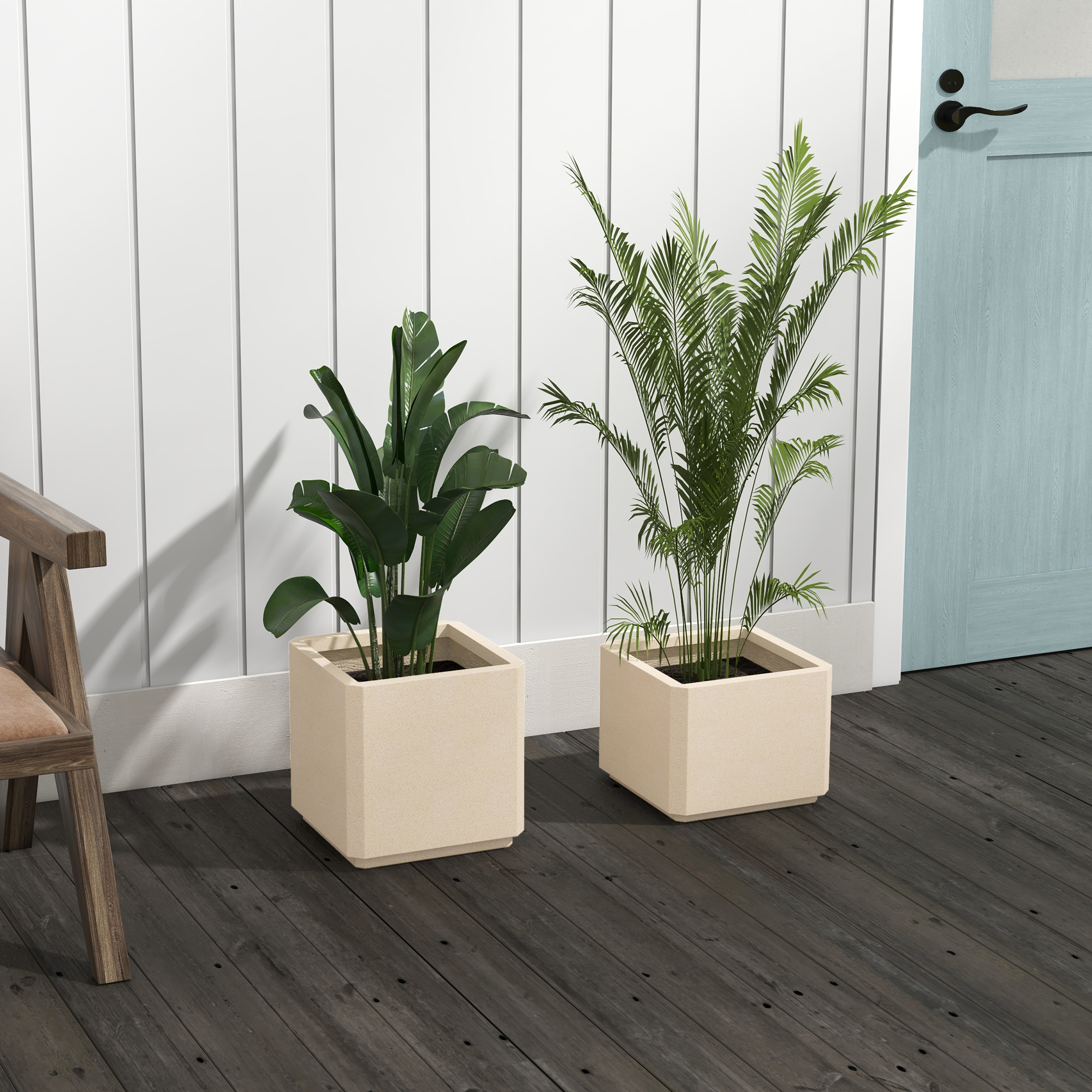 Outsunny Set mit 2 Stapelbaren Quadratischen Gartentöpfen für Innen und Außen, Beige