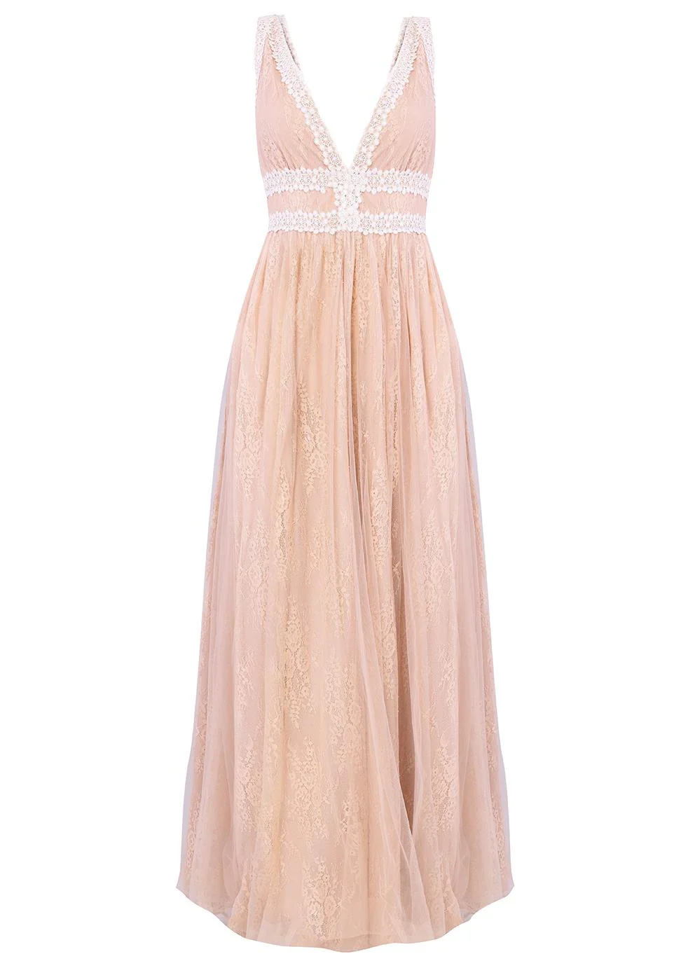 Juliette Nude Lace V-Neck Maxi Dress