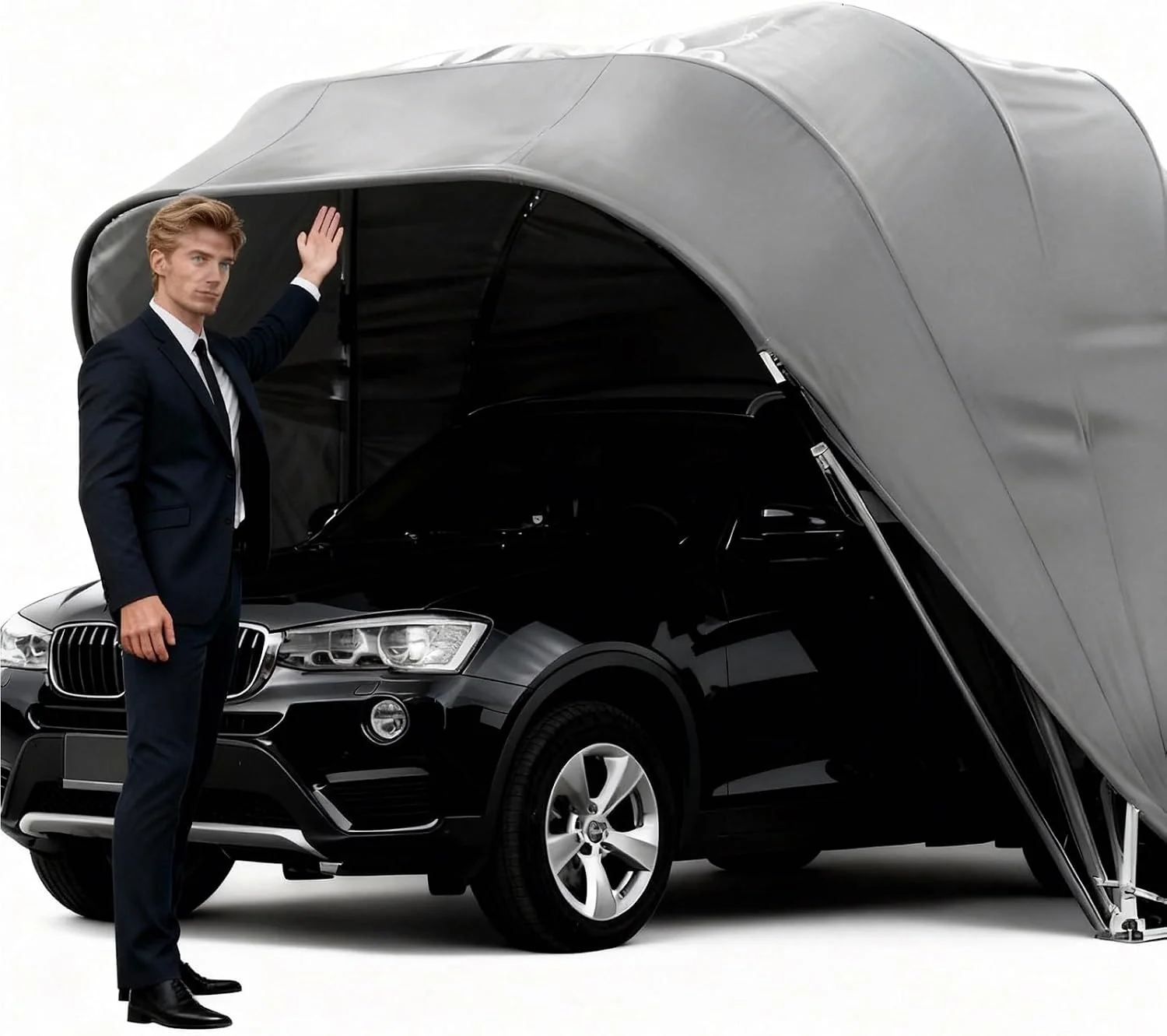 Laohucai Carports, 45m, Grau, Edelstahl-Carport, halbautomatisch faltbar, für den Außenbereich, geräumige Faltgarage für PKW