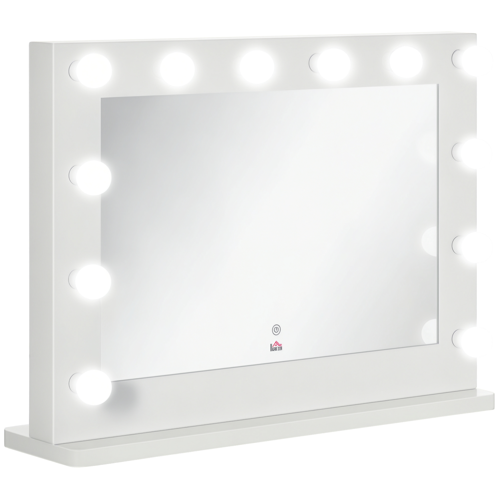 HOMCOM Hollywood Spiegel mit Beleuchtung, Touch-Steuerung, Memory-Funktion, 12 dimmbare LED-Lampen, weiß, 80 x 60 cm