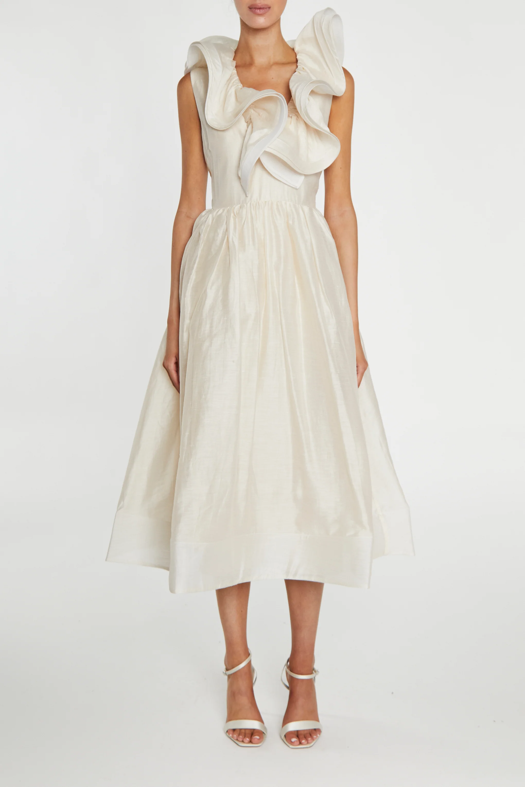 Peyton Cream Ruffle Midi Dress �C Romantic Bridesmaid & Cocktail Party Dress