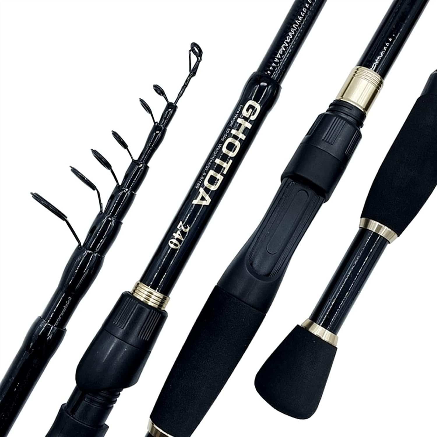 Angelset, ultraleichtes Teleskop-Angelruten-Set aus Carbon mit Rolle, Ködergewicht 10–30 g, Power-Angelrute, Reise-Geschenkrute, 1,6–2,4 m, Angelzubehör-Set (weiße Rute mit Rolle 2,1 m)