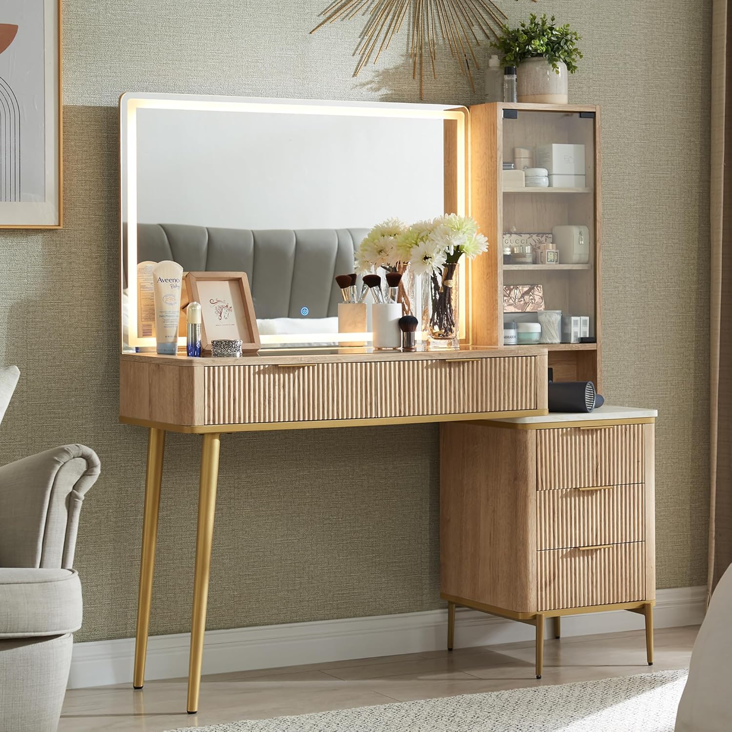T4TREAM Fluted Vanity Desk with Lighted Mirror, 48