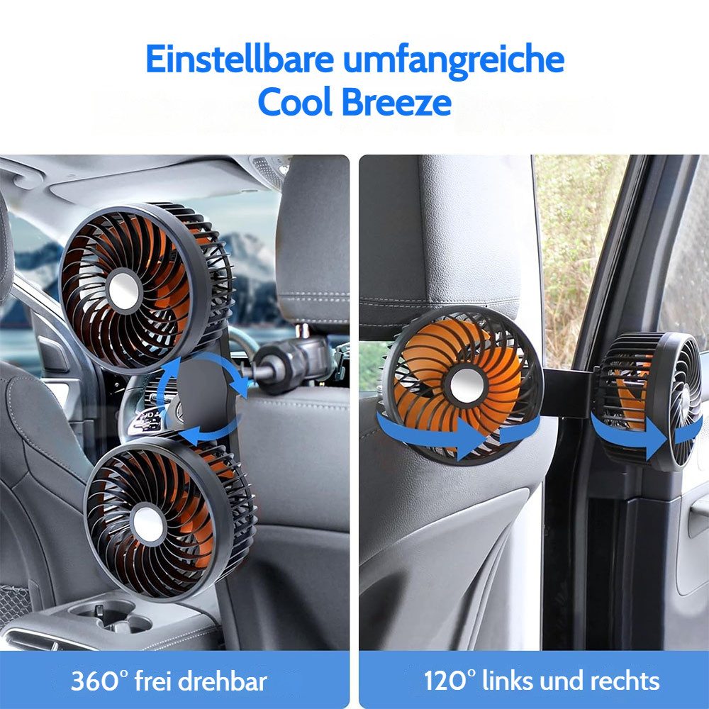 Handventilator Auto Ventilator 12V/24V, Doppelter Kopf Ventilatoren für den Rücksitz