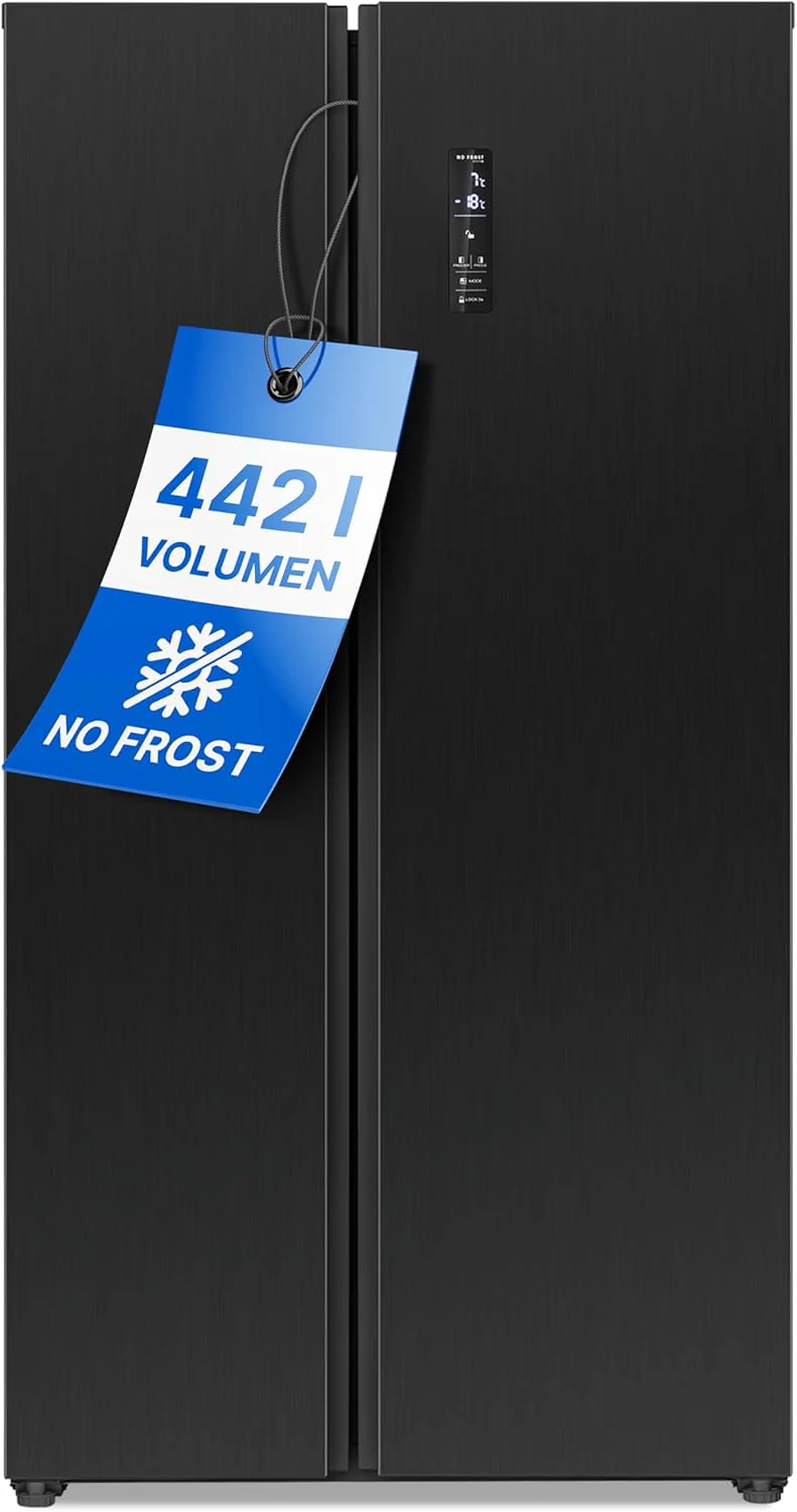 Bomann? Side-by-Side koel-vriescombinatie | No Frost | 442L inhoud | Koelkast met vriesvak | Koelkast met MultiAirflow-technologie | Verbruik 287 kWh/jaar | SBS 7344 black-inox