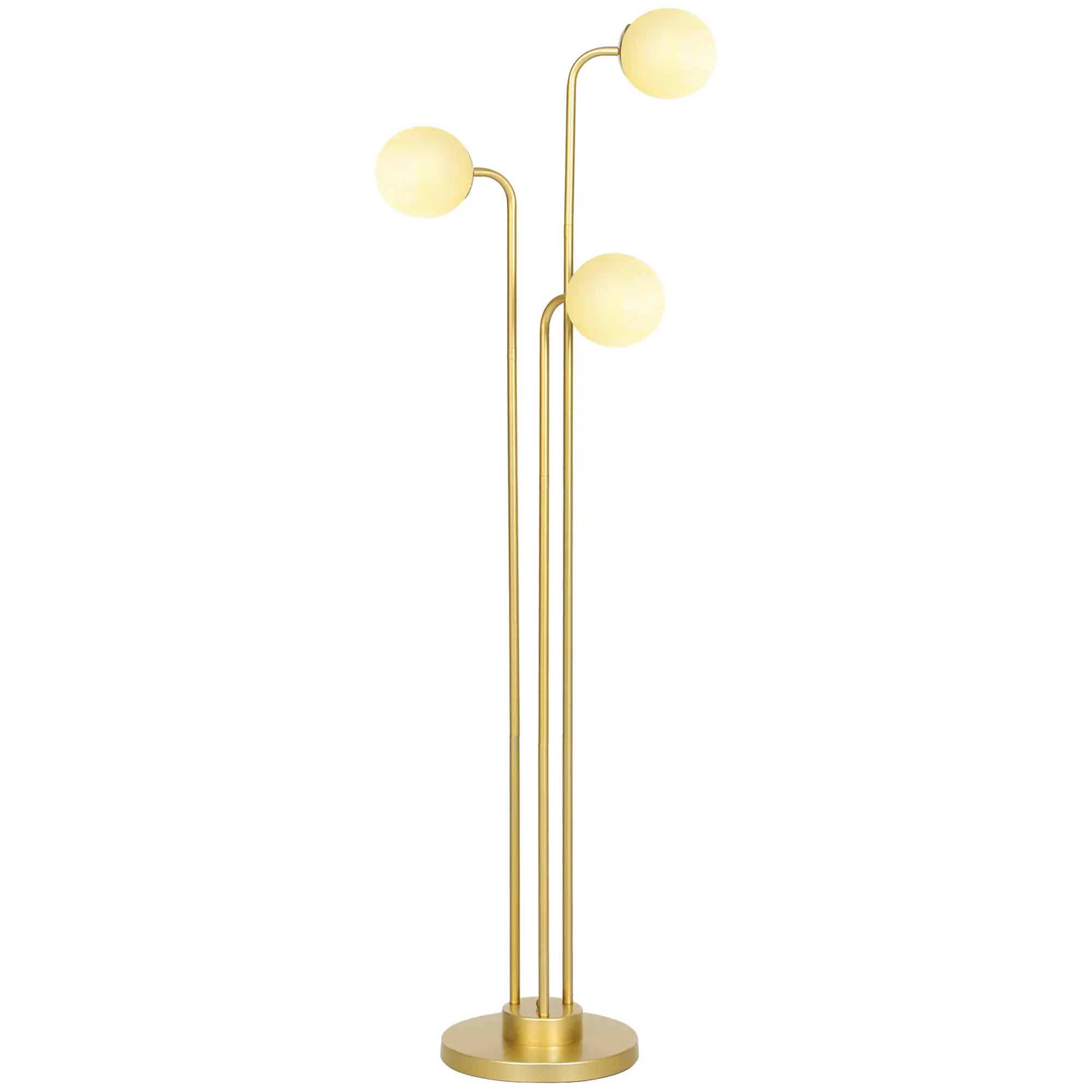 HOMCOM Stehlampe drehbar 3 Schirme Wohnzimmer Leselampe Gold