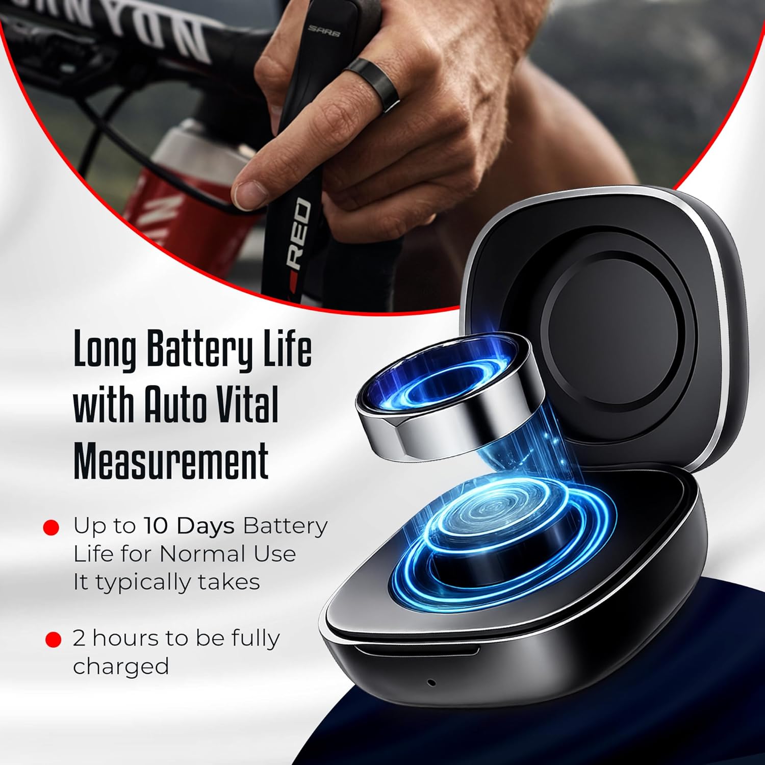 Smart Titanium Ring (Schwarz Größe 12) - Fitness & Schlaf-Tracking Ring mit Pulsmesser, Aktivitätstracker, 10-Tage-Akku, Kein Abonnement, Unisex