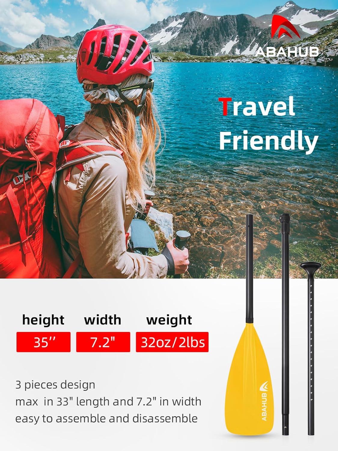 Abahub Pagaia SUP Alluminio Remi SUP Paddle Stand Up Paddle Telescopico 173-213 cm per Tavola da Surf Canoa SUP, Lama in Nylon di Plastica in Nero/Blu/Verde/Rosso/Arancione/Giallo