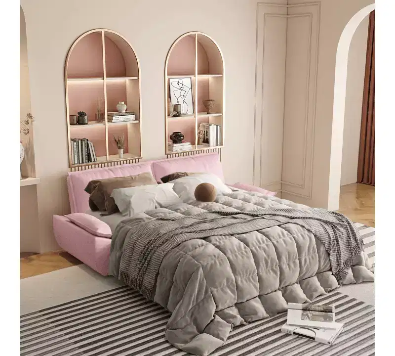 3-in-1 Convertible Queen Sleeper Sofa with Velvet Upholstery