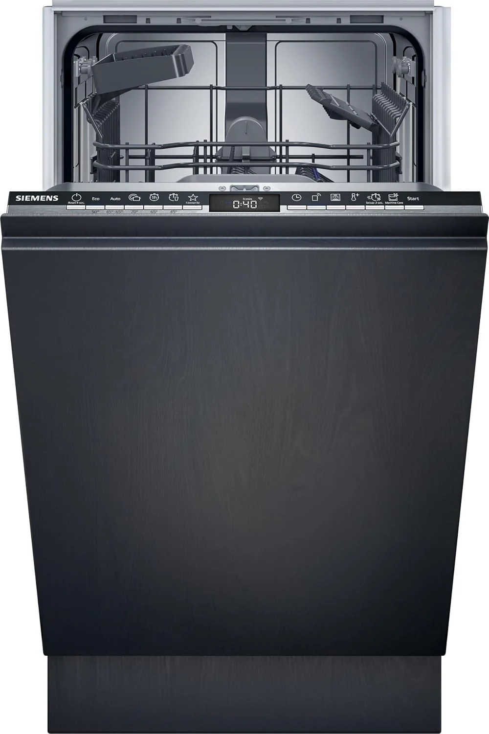 Siemens SR65YX08ME, iQ500 Smarter Geschirrspüler Vollintegriert, 45 cm breit, Besteckschublade, Zeolith, extra leise, aquaStop, automatische Türöffnung nach Programmende, varioSpeed, Innenbeleuchtung