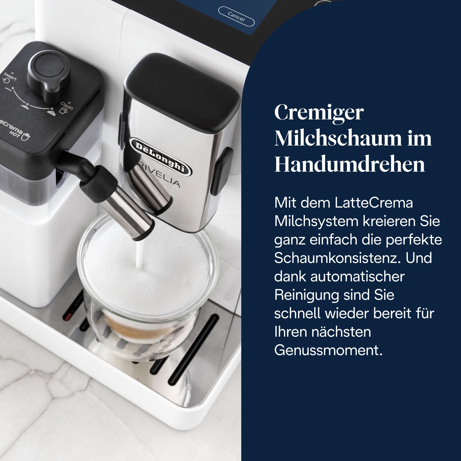 Kaffeevollautomat Rivelia 16 Getränke 1,4 l 3,5-Zoll-Touchdisplay austauschbare Bohnenbehälter LatteCrema Milchsystem Weiß