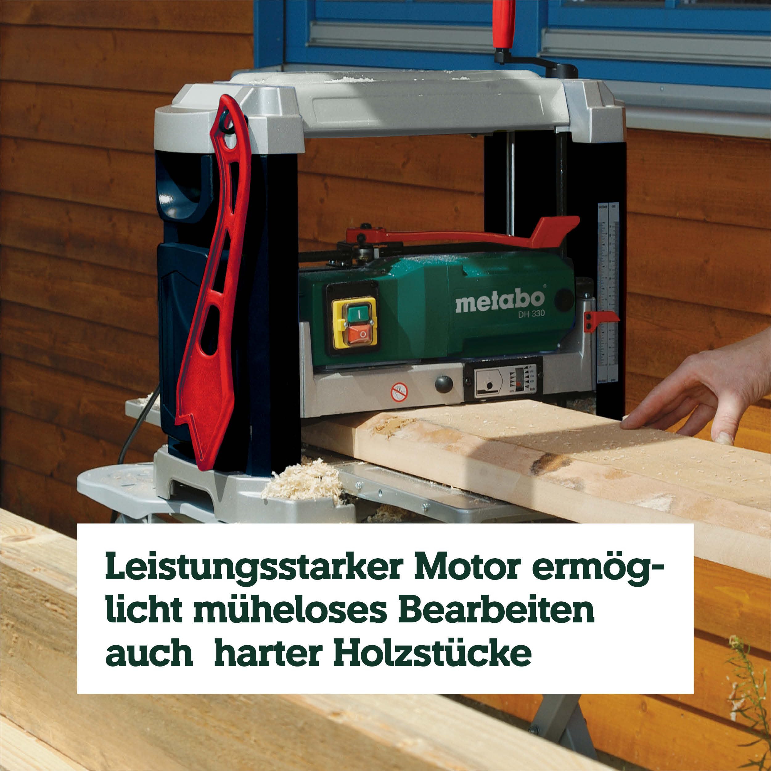 Dickenhobel DH 330 mit 1800 W und HSS-Messern, mobile Hobelmaschine mit Handkurbel und Absaugstutzen