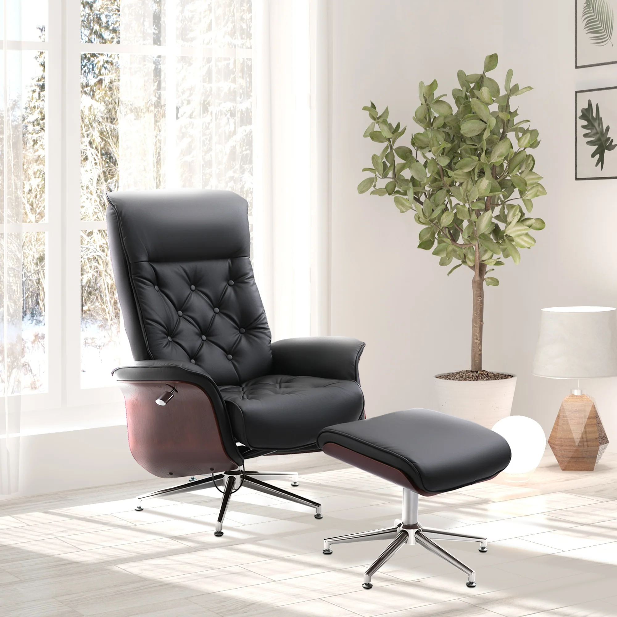 HOMCOM Relaxsessel mit Hocker 360° drehbar 145° neigbar Chesterfield