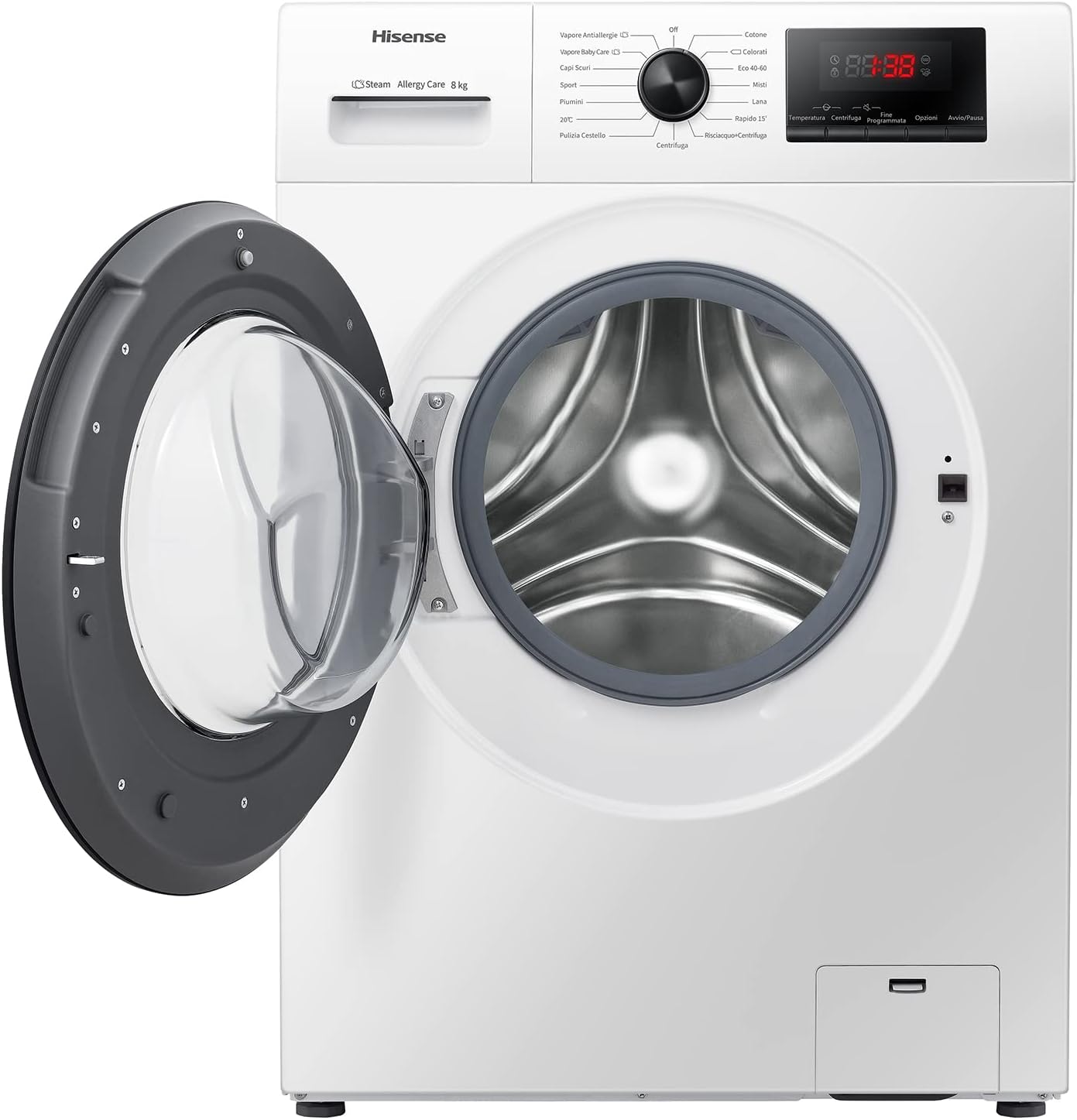 Hisense WFVB7012EM Front Load Washing Machine 7 kg 1200 rpm 15 Programs Steam LED Display Rapid Program Delay Start Child Lock