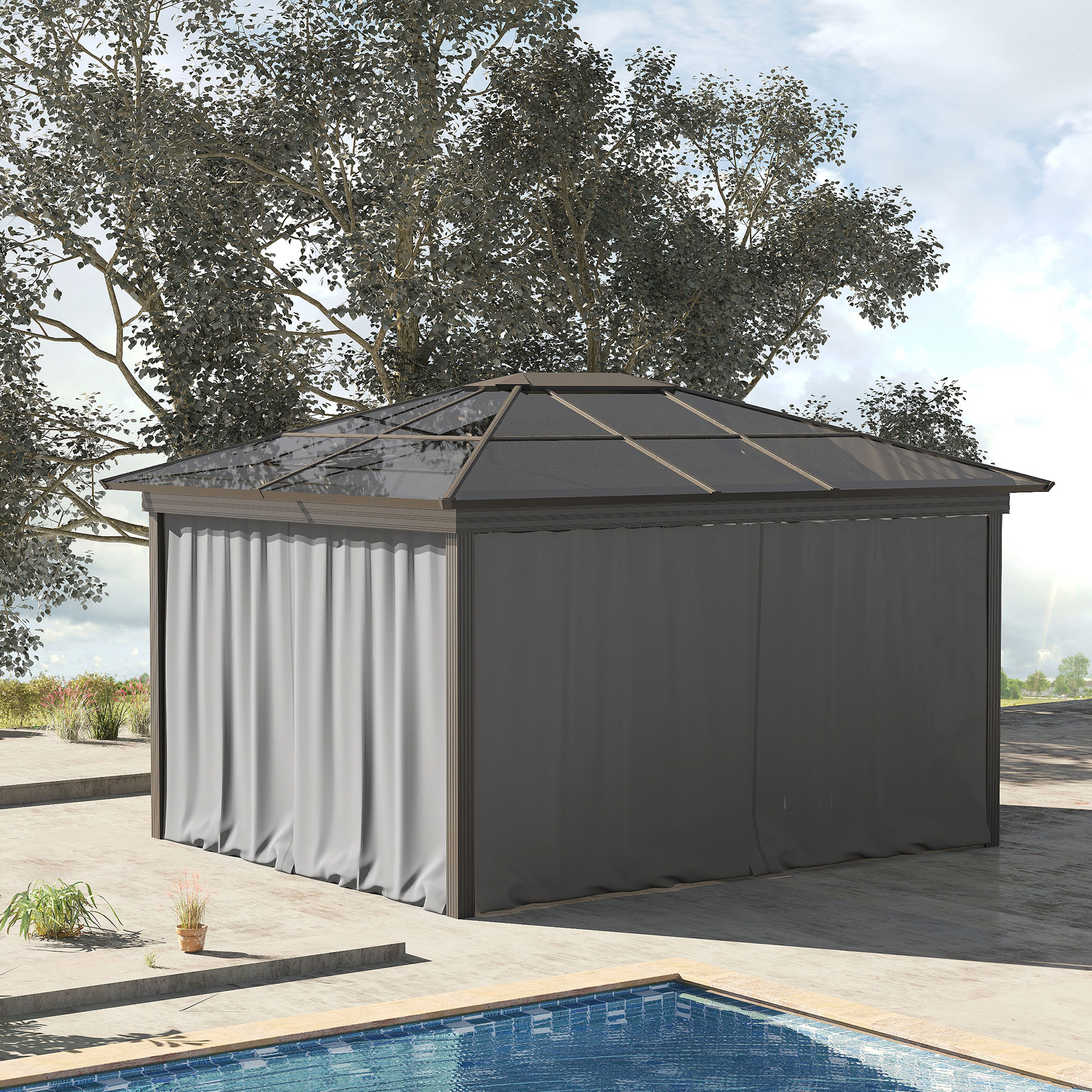 Outsunny Ersatzvorhang für Pavillon, 4er-Set, für 3x3m Pavillons, 302x205cm, Hellgrau