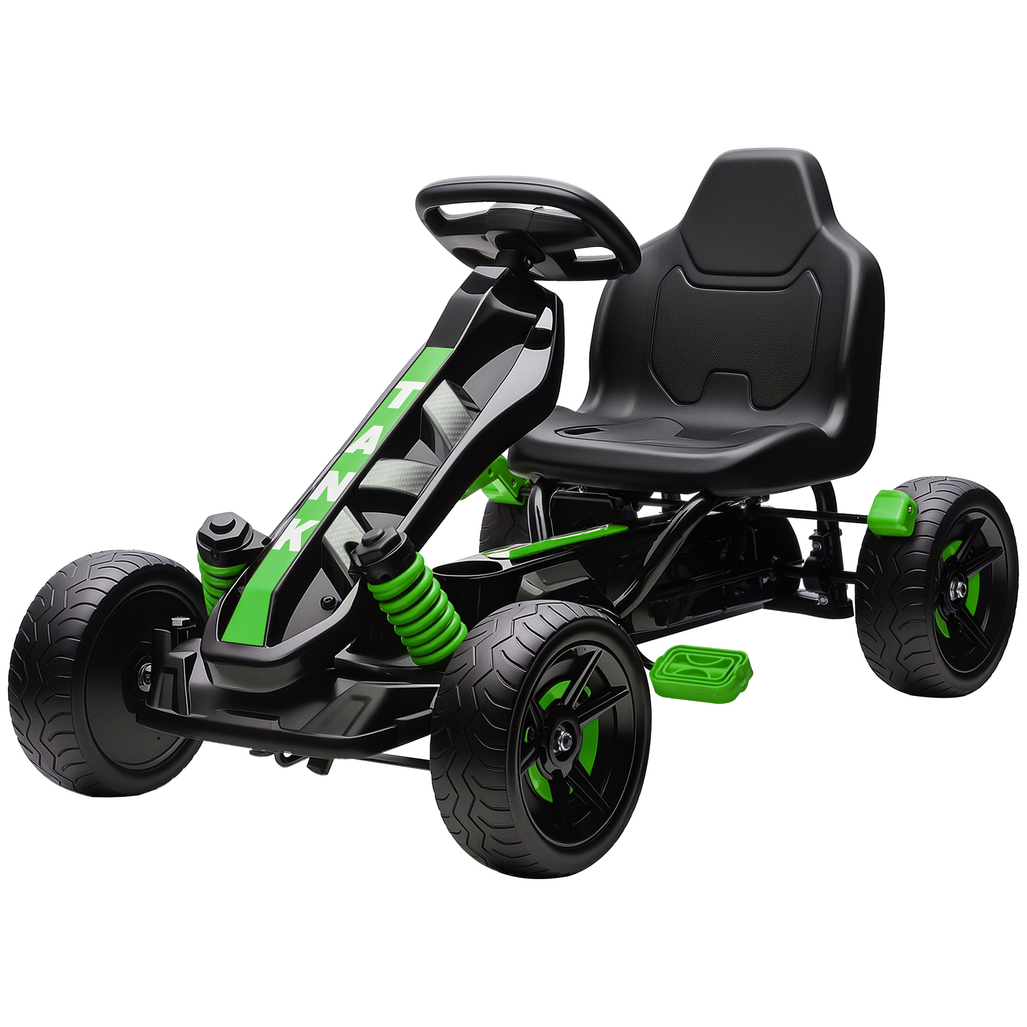 AIYAPLAY Pedal Go-Kart für Kinder, Kinderkarting 3 bis 6 Jahre mit automatischer Kupplung, Bremse, rutschfesten EVA-Rädern, Grün