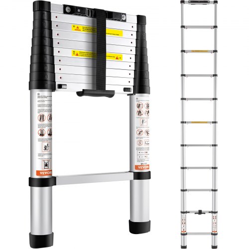 VEVOR 3,2M Teleskopleiter Rutschfester Klappleiter 48x9,5x76,5cm Stehleiter Ein-Knopf-Rückzug Mehrzweckleiter Aluminiumlegierung 170kg Belastbarkeit Ideal für Hausreparaturen Dekoration Wandanstriche