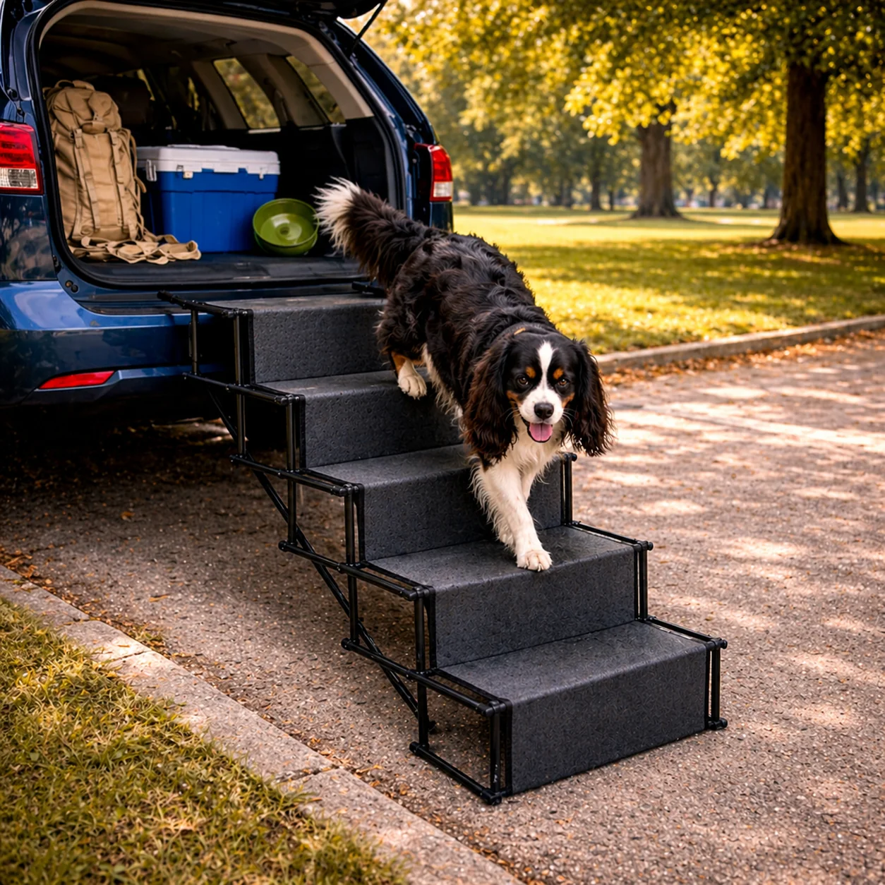 Foldable 5-Step Dog Car Stairs �C Non-Slip, Lightweight & 150 lbs Capacity