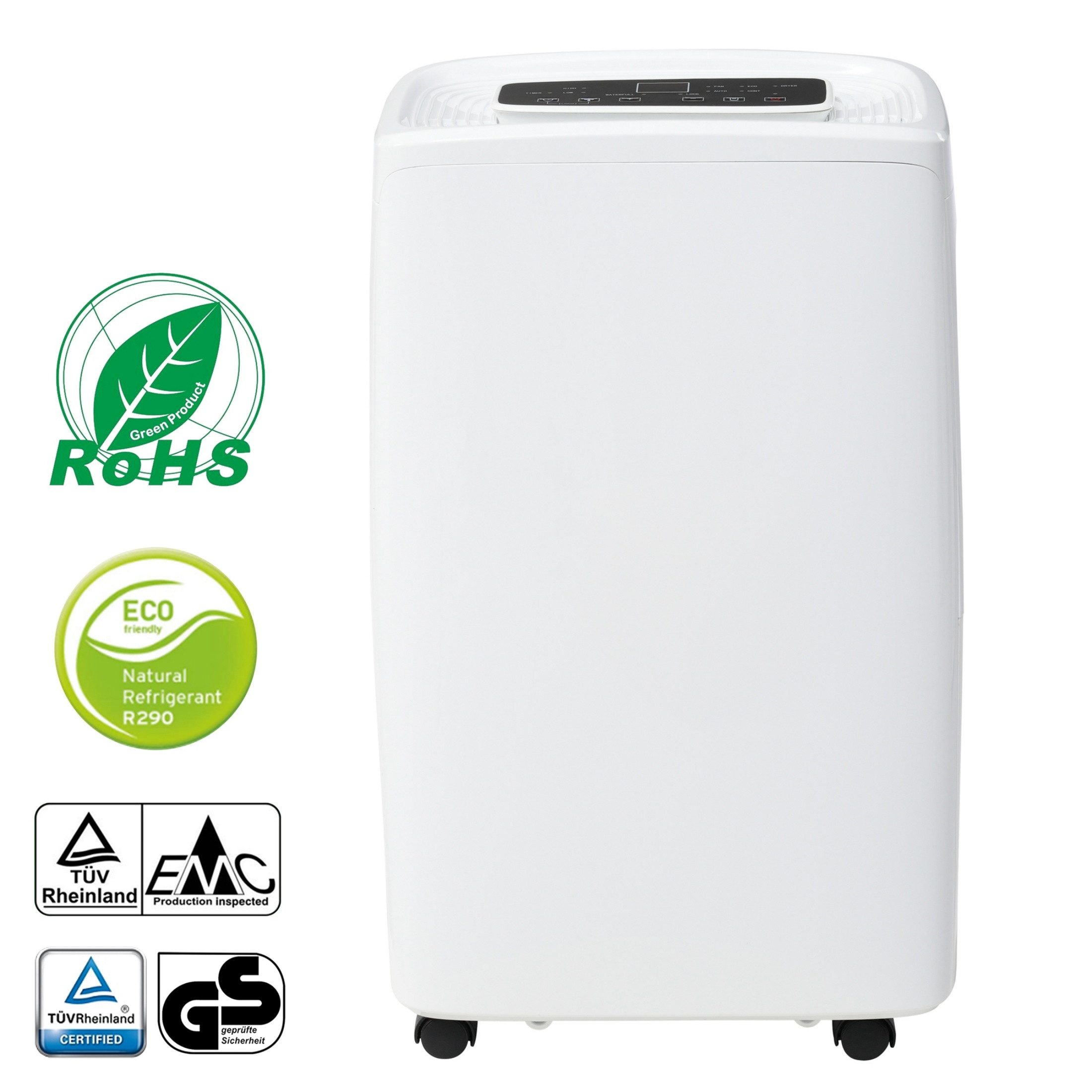 Luftentfeuchter Luftentfeuchter 12 L/Tag, LED-Display, 1,5 L Wassertank, Timer, Rollen