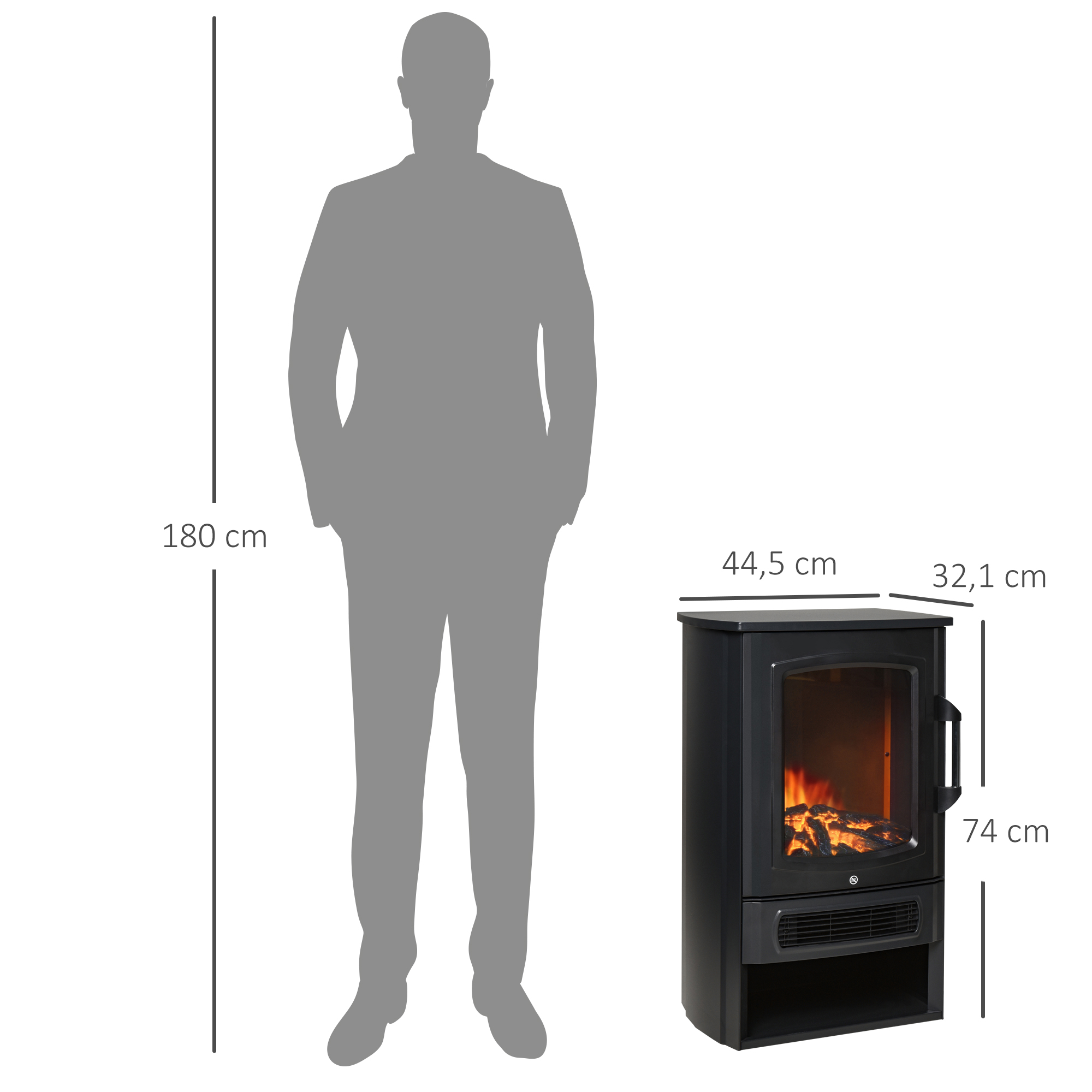 Elektrische kachel met vlameffect thermostaat 1000 W / 2000 W 20 �O zwart metaal 25 x 25,4 x 52 cm