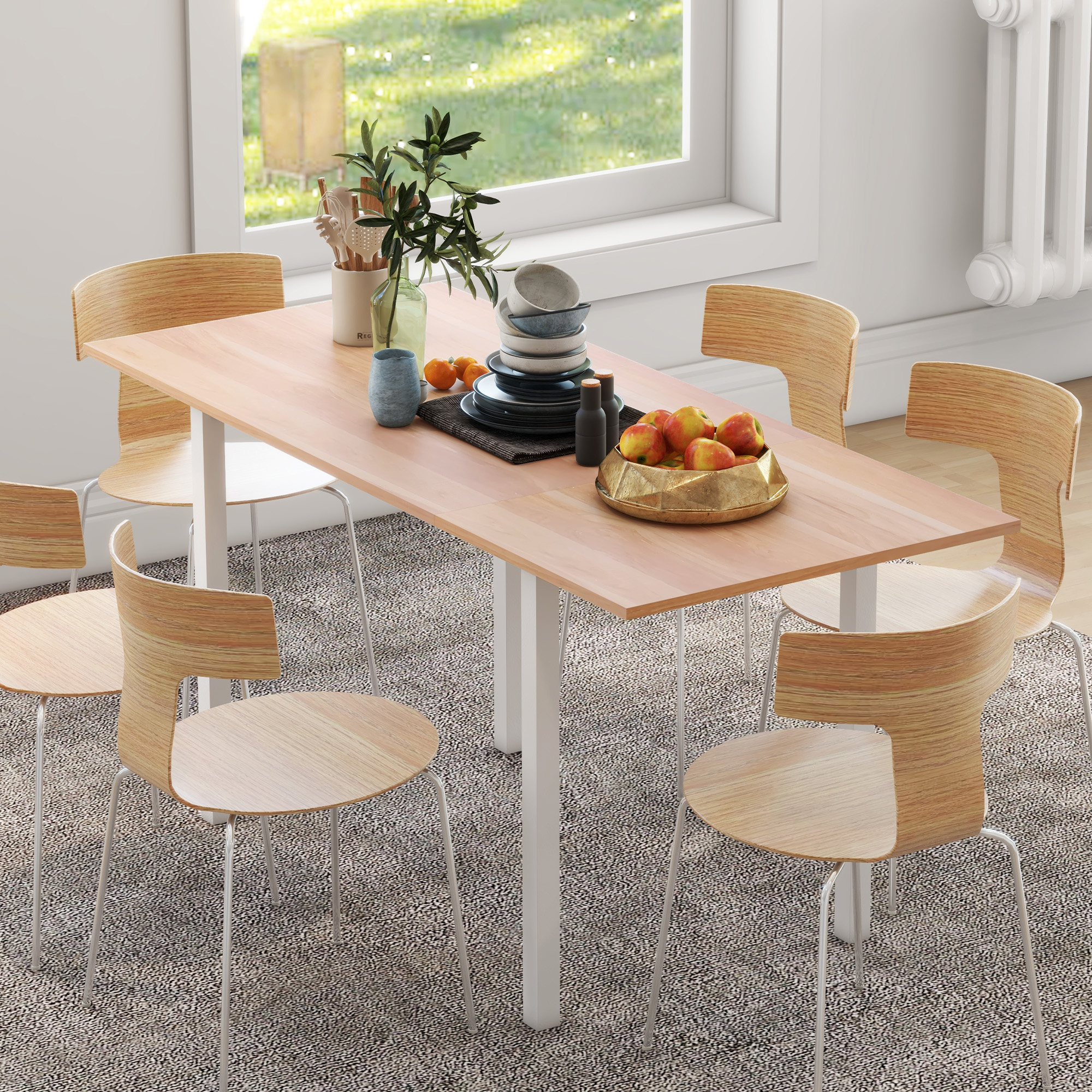 HOMCOM Esstisch für 6 Personen, Küchentisch, Erweiterbar, Küchentisch, Braun + Weiß