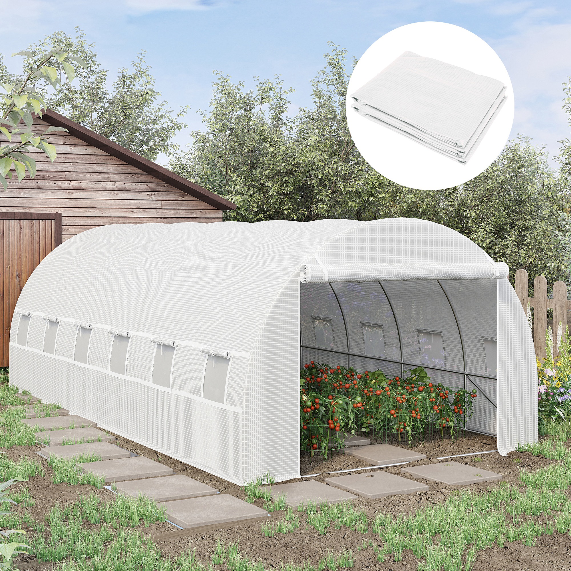 Outsunny Ersatzfolie für 6x3x2 m Gewächshaus, robust, reißfest, 12 Fenster, Tür, Grün