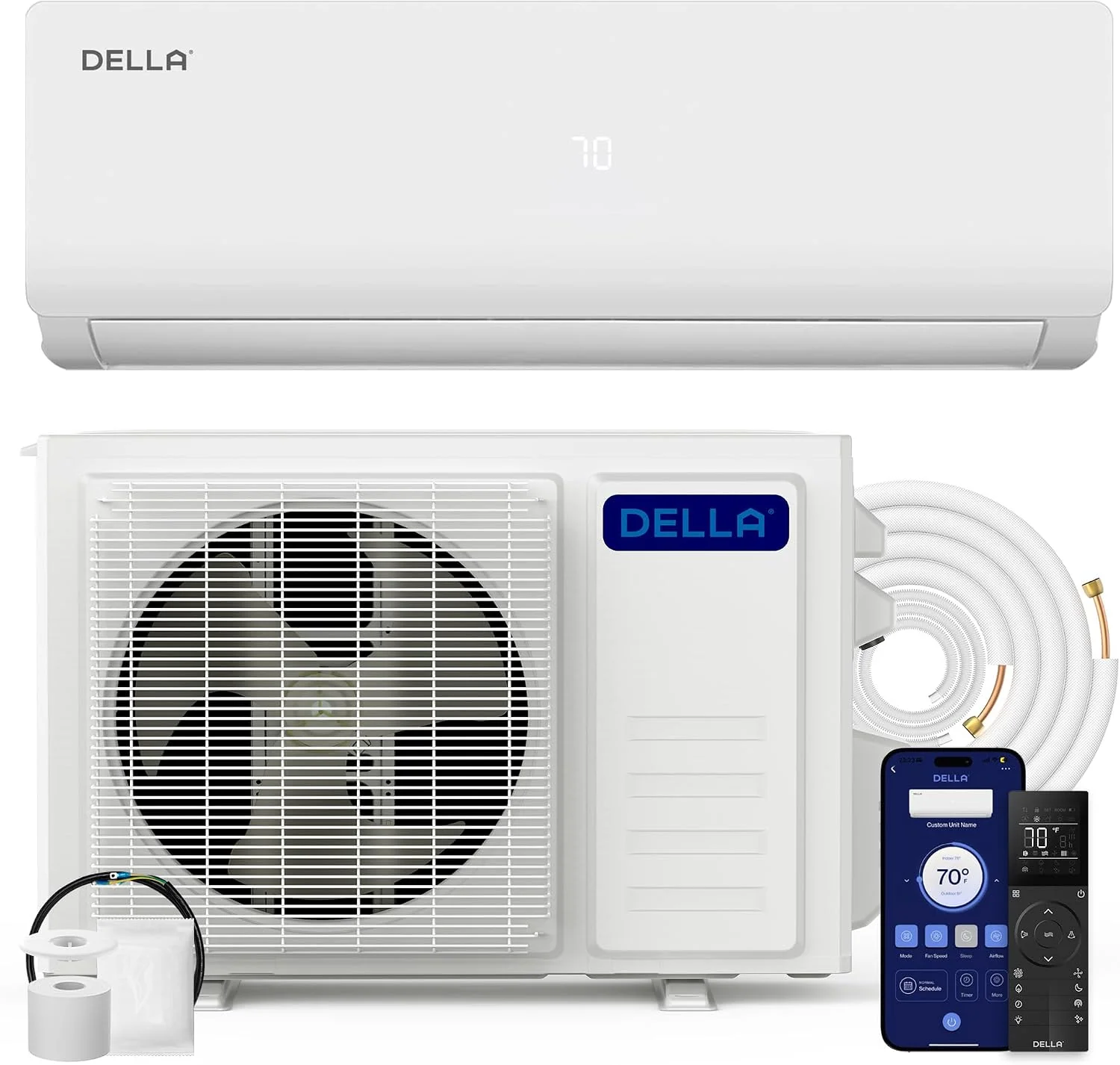 DELLA Vario Series 24000 BTU Mini Split AC, 230V Ductless Inverter System, 2 Ton 21 SEER2, Work with Alexa and Wifi, Cools Up to 1500 Sq.Ft