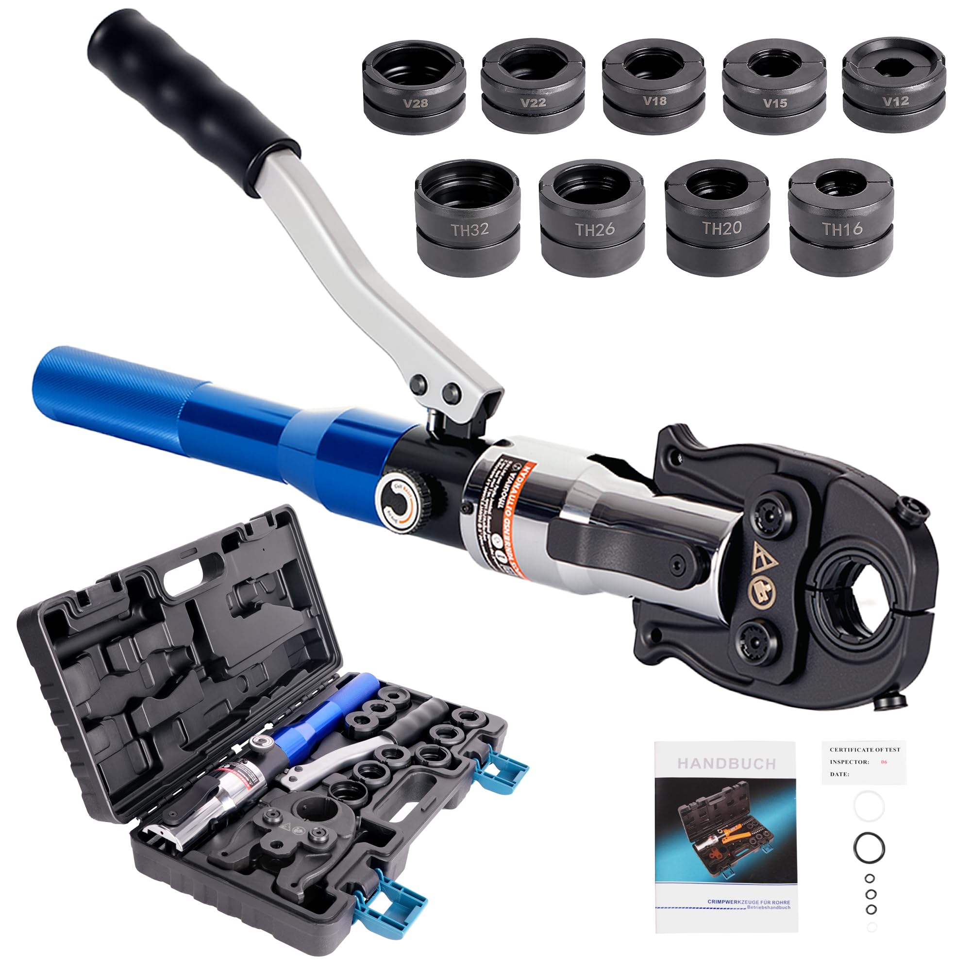Profi Presszange V TH Kontur für Kupfer Edelstahl Verbundrohr Einsätze V12 V15 V18 V22 V28 TH16 TH20 TH26 TH32