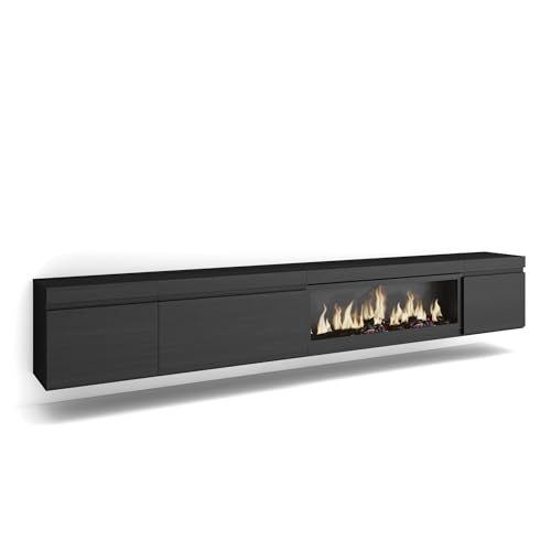 Skraut Home | Mobile TV Soggiorno | Ampio spazio a disposizione | 288x45x35 cm | TV di grande formato | Camino elettrico XXL | Sospeso, da appendere | Stile moderno | Nero : Amazon.it: Casa e cucina