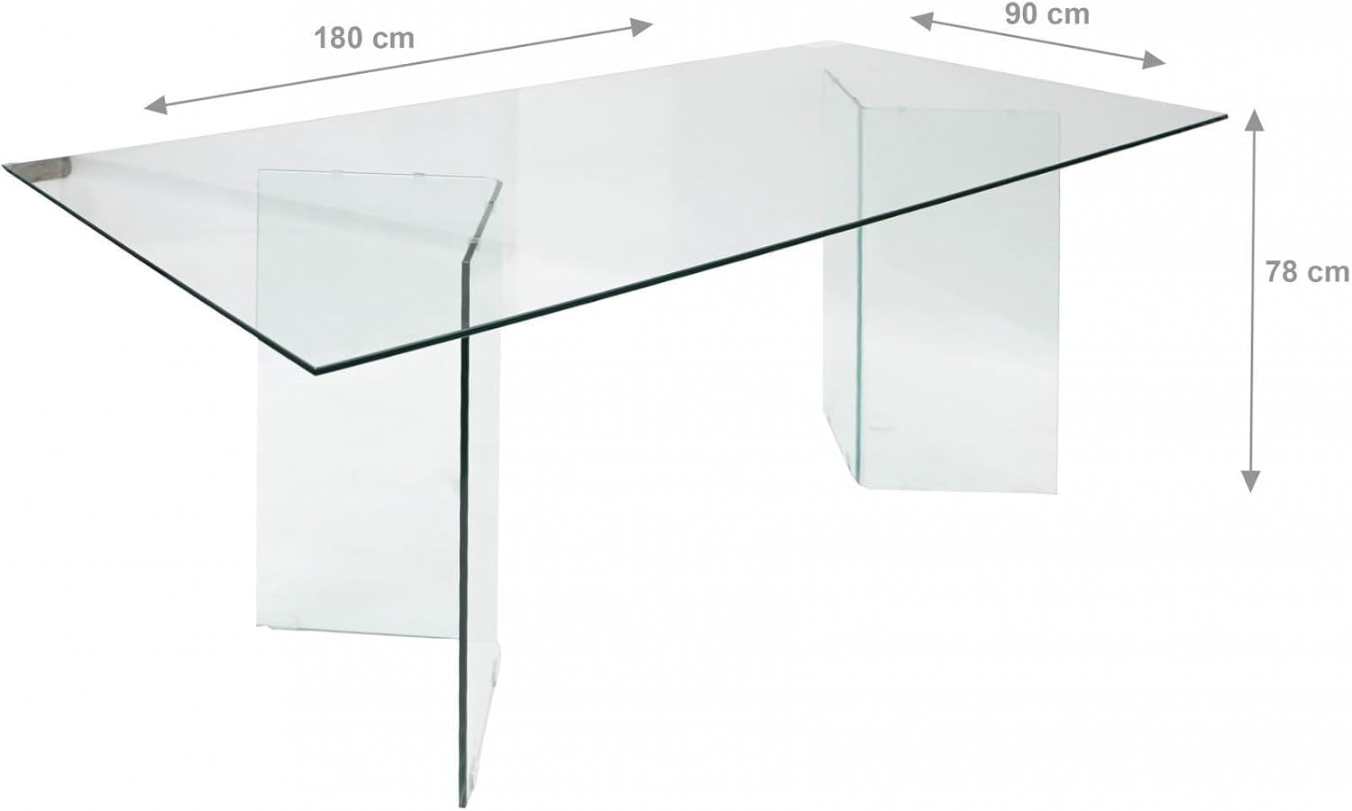 Dmora - Tavolo fisso AlcalalaRe, Tavolo da pranzo, Tavolo per cucina, Scrivania rettangolare da ufficio, 180x90h78 cm, Trasparente