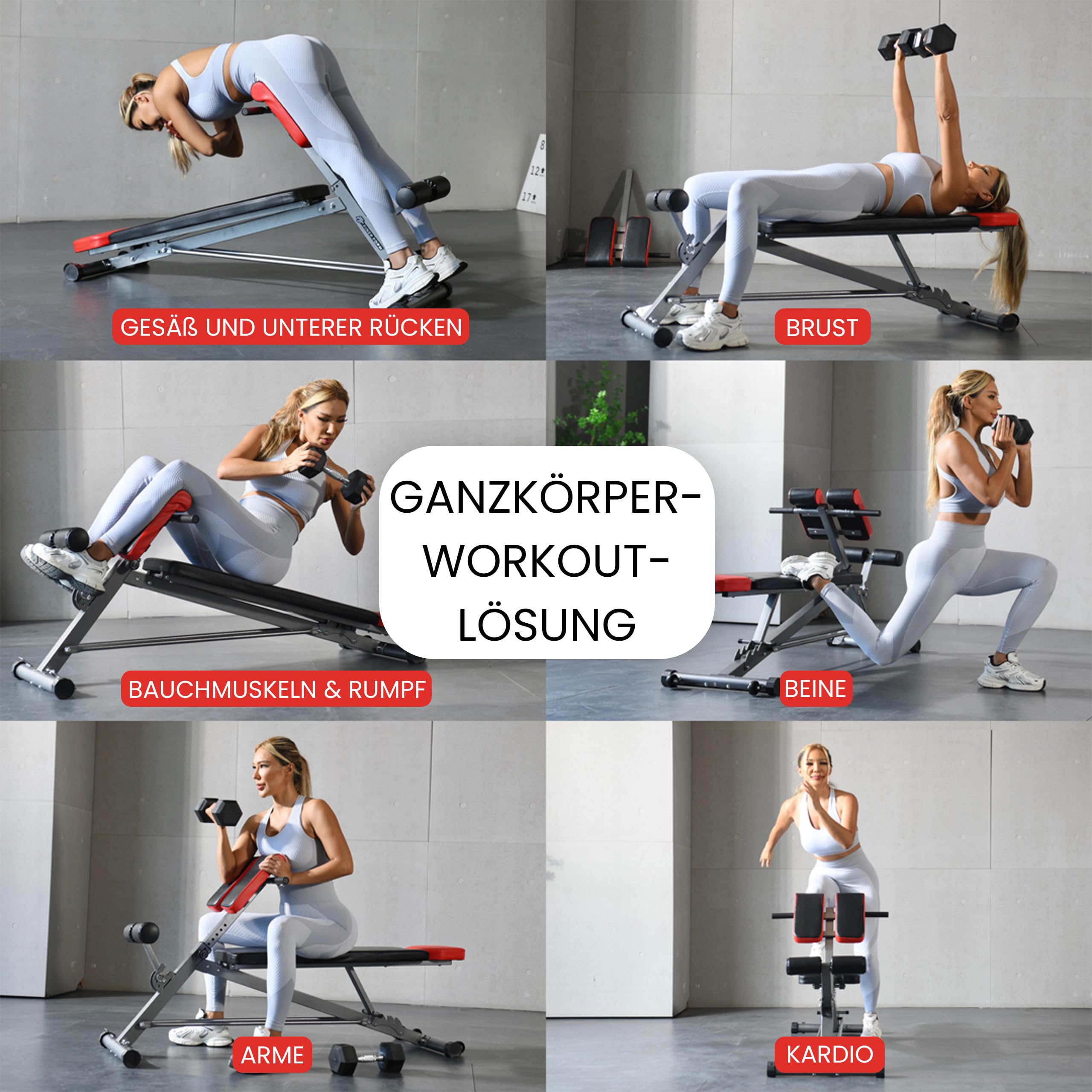 Finer Form multifunktionale Hantelbank mit Bauch und Rückentrainer, verstellbar für Ganzkörpertraining