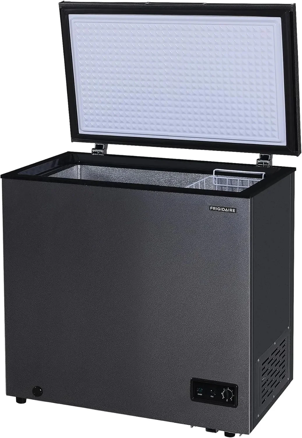 Frigidaire chest freezer (7 cubic feet), granita finish, adjustable thermostat, easy defrost function, removable basket
