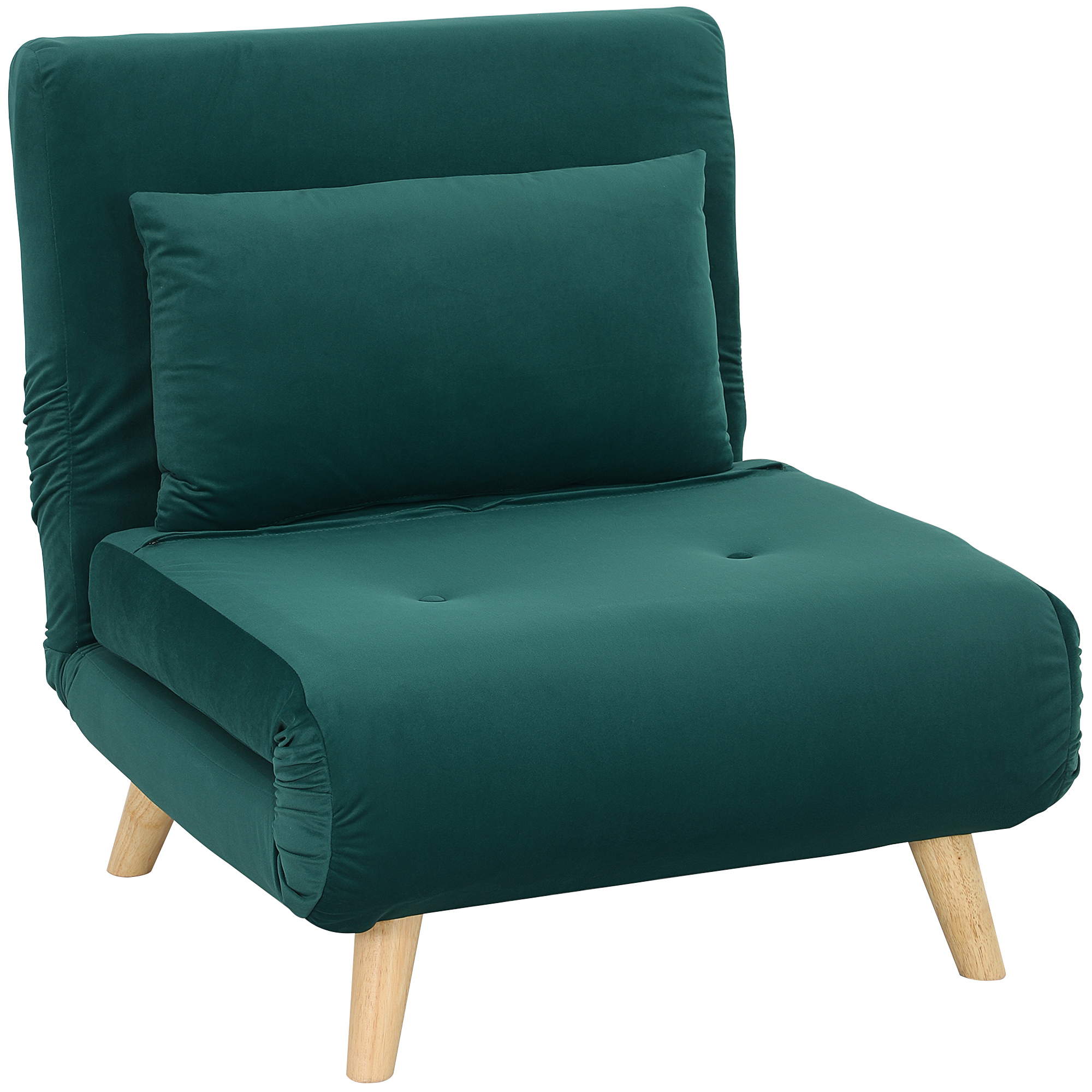 Opklapbare Stoel met Bedfunctie, Opvouwbare Relaxstoel in Fluweel Look, Verstelbare Rugleuning, tot 120 kg Belastbaar, Donkergroen
